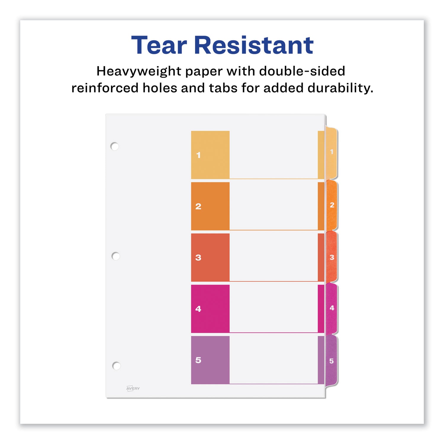 Avery® Customizable Table of Contents Ready Index Dividers with Multicolor Tabs, 5-Tab, 1 to 5, 11 x 8.5, White, 3 Sets