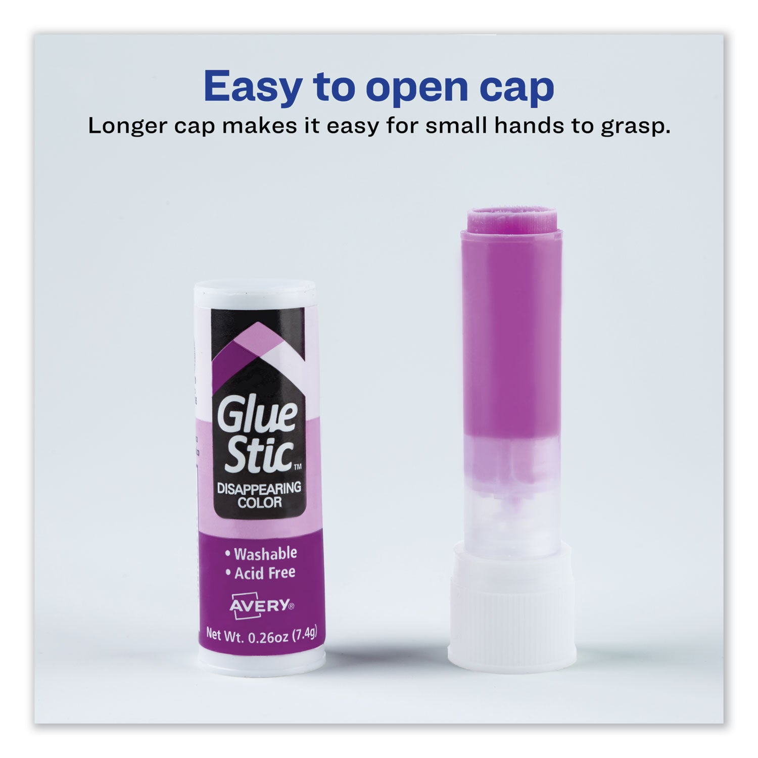 Avery® Permanent Glue Stic Value Pack, 0.26 oz, Applies Purple, Dries Clear, 18/Pack