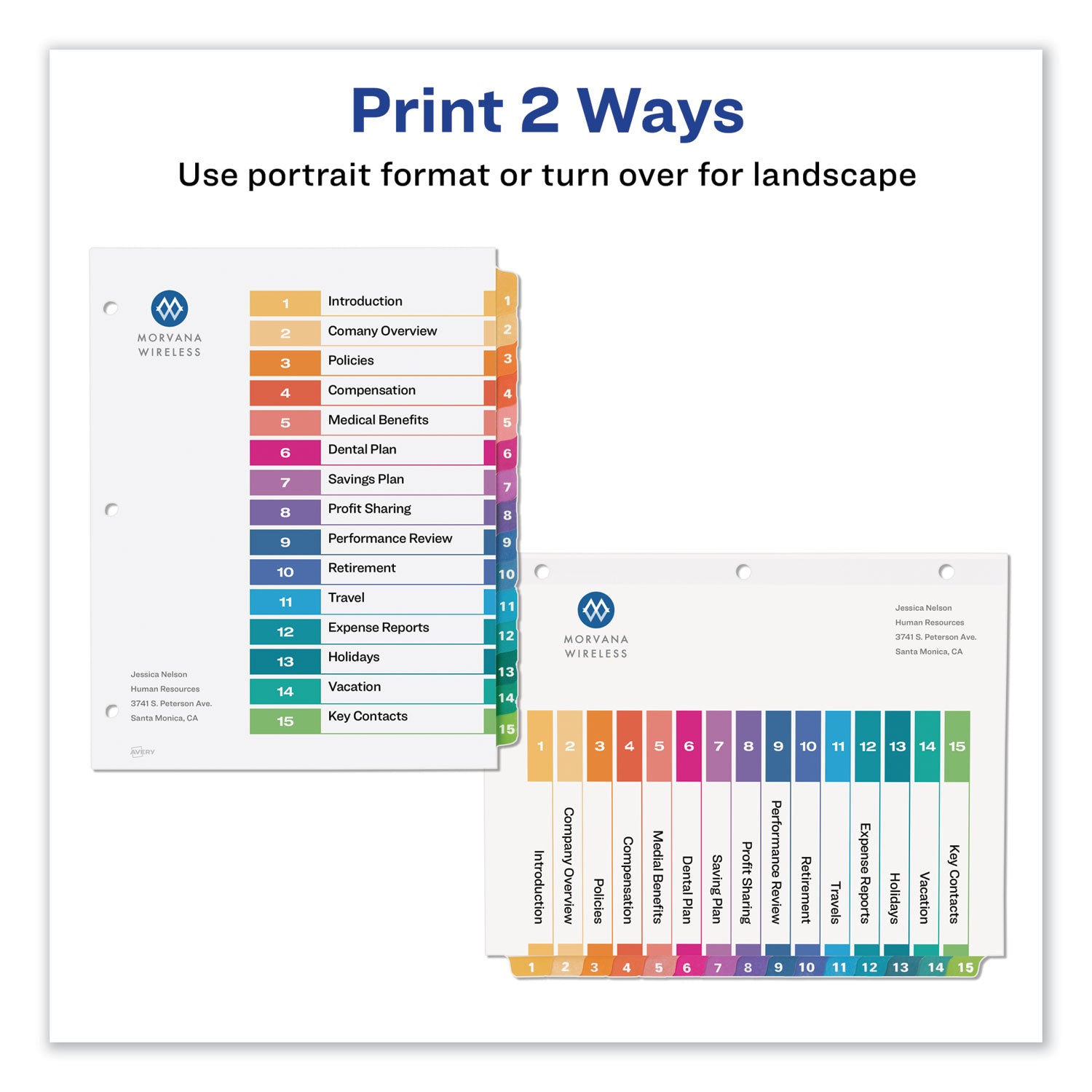 Avery® Customizable TOC Ready Index Multicolor Tab Dividers, 15-Tab, 1 to 15, 11 x 8.5, White, Traditional Color Tabs, 1 Set