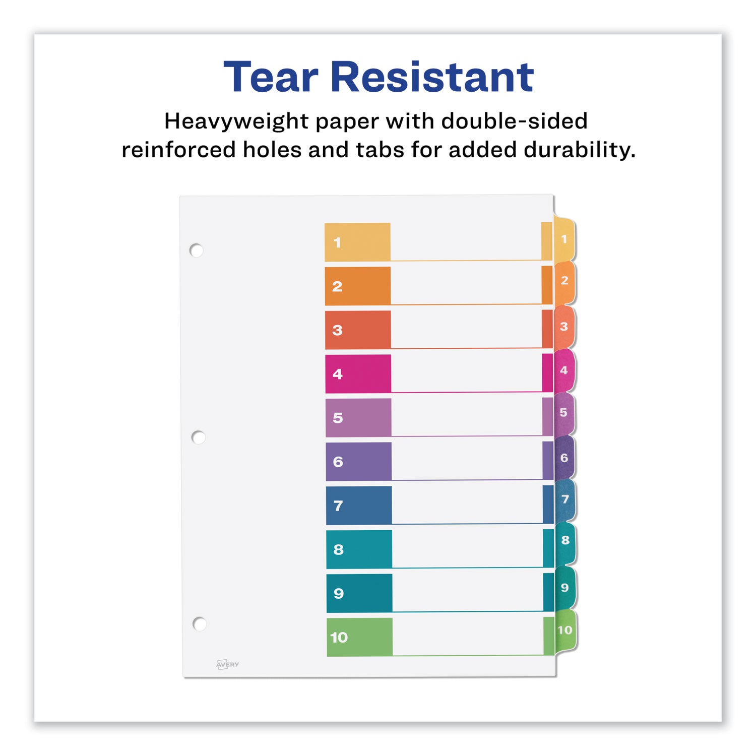 Avery® Customizable TOC Ready Index Multicolor Tab Dividers, Uncollated, 10-Tab, 1 to 10, 11 x 8.5, White, 24 Sets