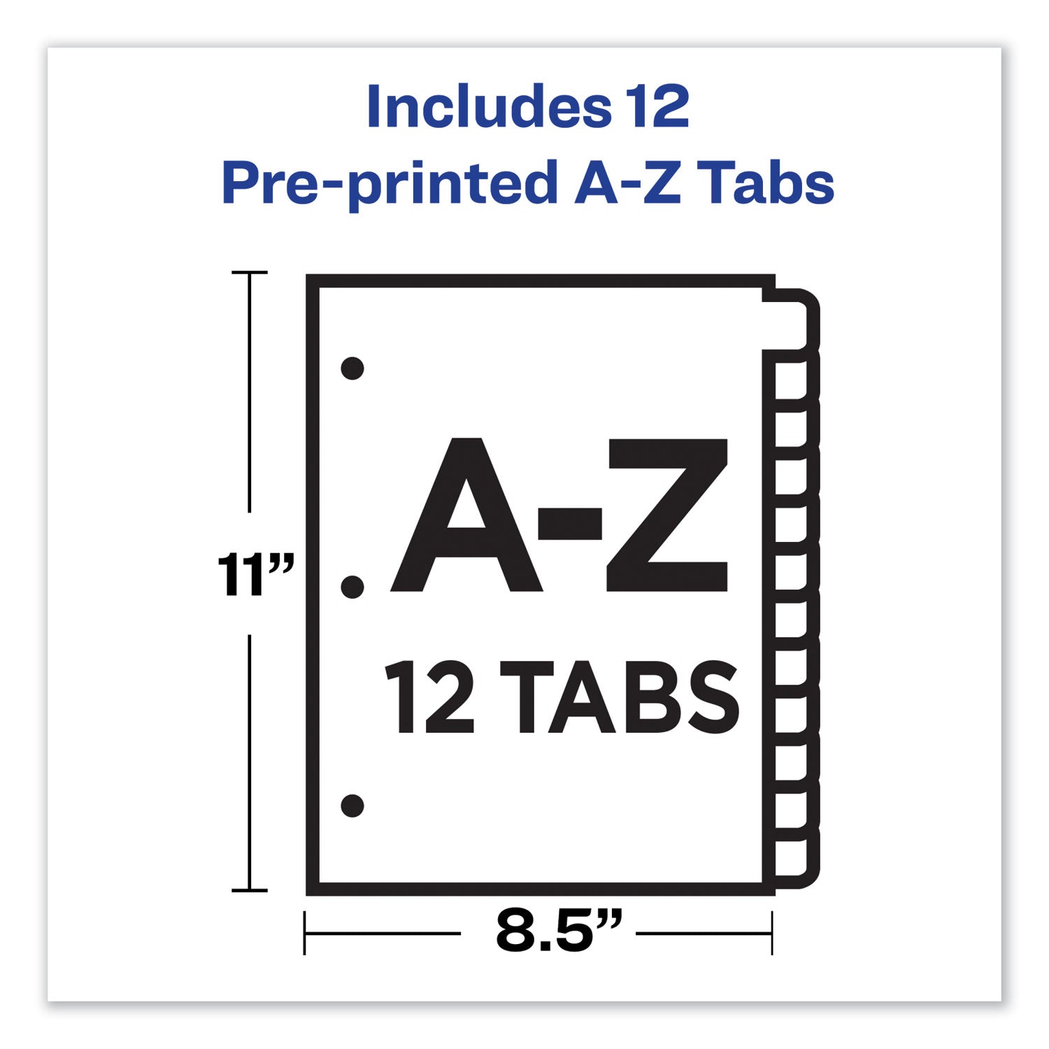 Avery® Durable Preprinted Plastic Tab Dividers, 12-Tab, A to Z, 11 x 8.5, Assorted, 1 Set