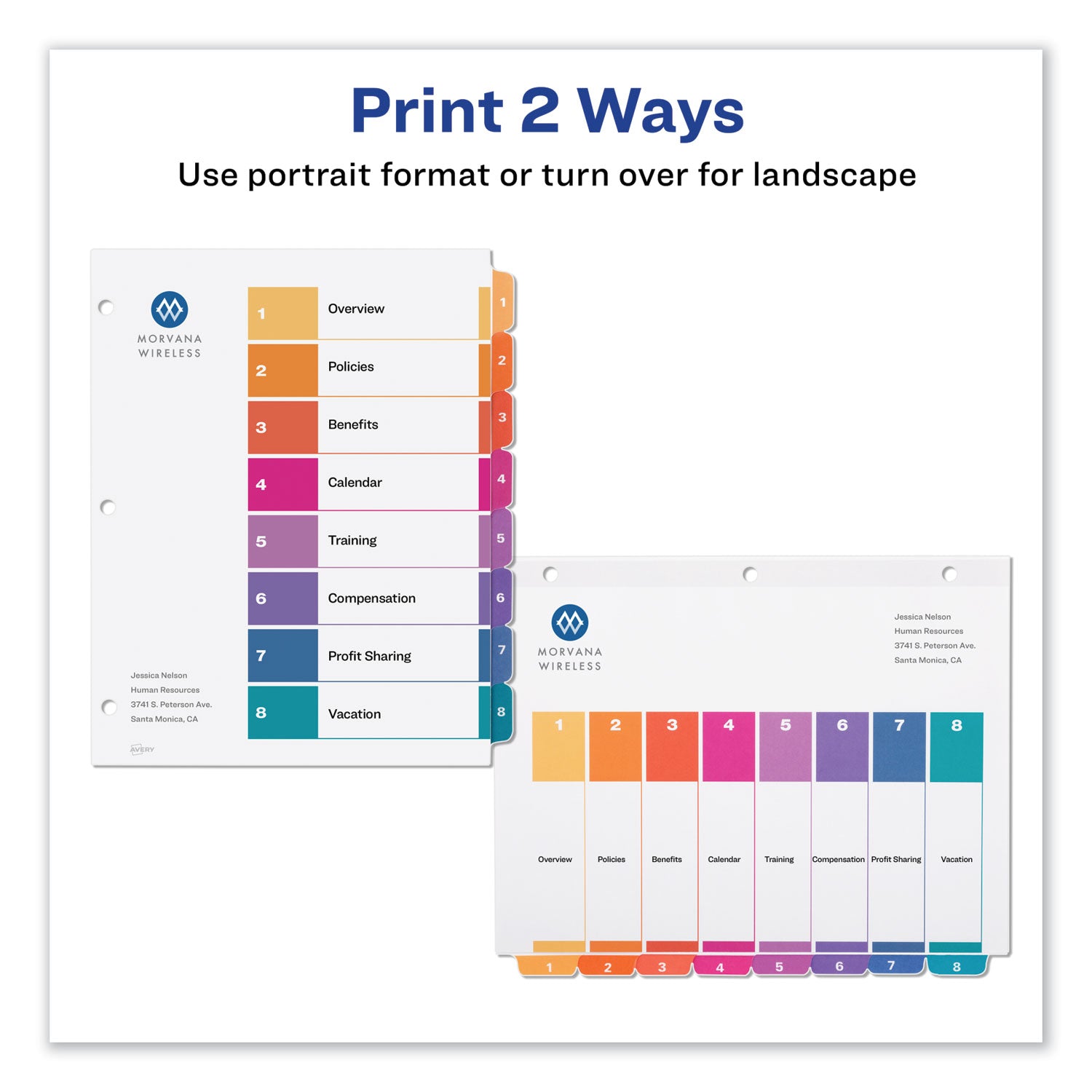 Avery® Customizable Table of Contents Ready Index Dividers with Multicolor Tabs, 8-Tab, 1 to 8, 11 x 8.5, White, 3 Sets