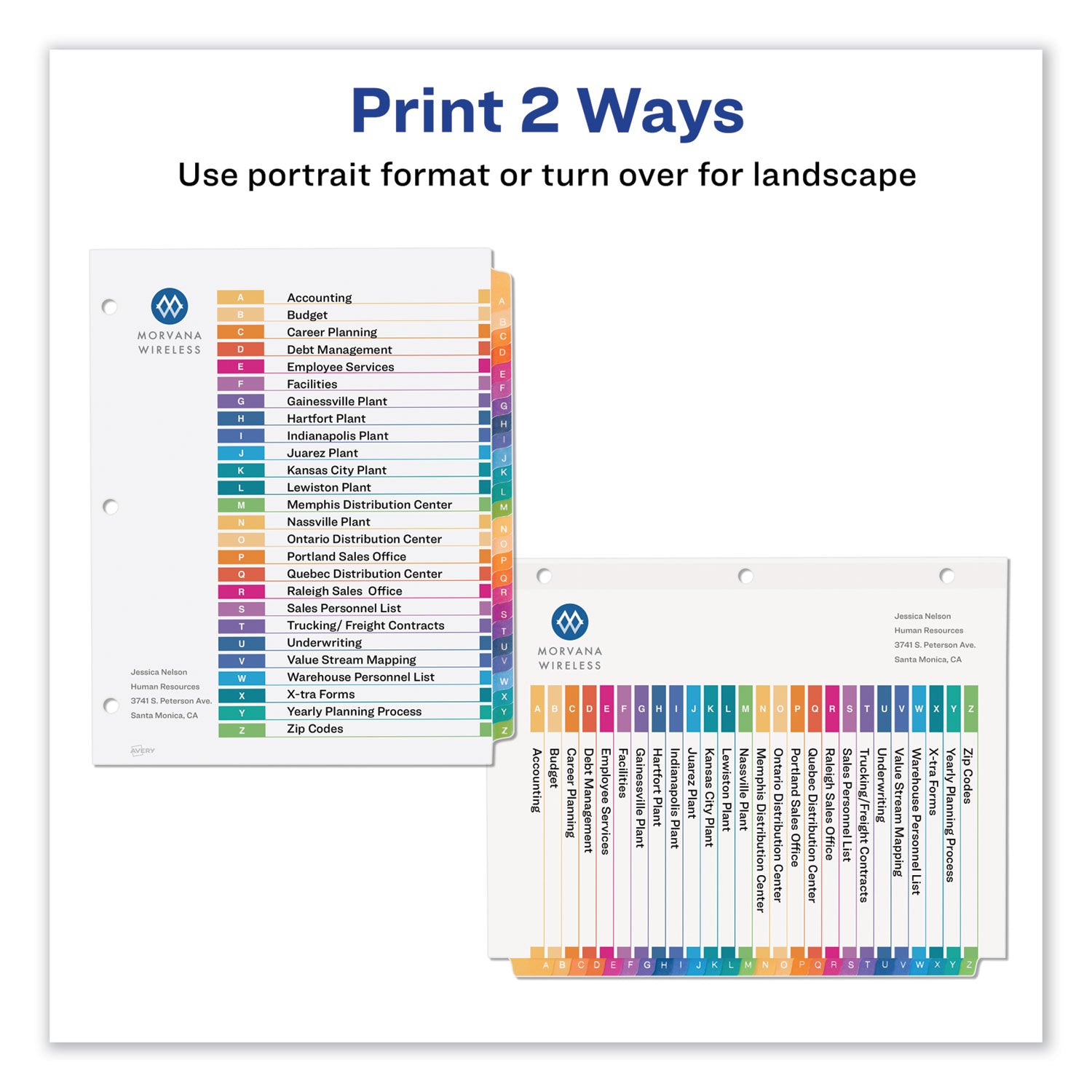 Avery® Customizable Table of Contents Ready Index Dividers with Multicolor Tabs, 26-Tab, A to Z, 11 x 8.5, White, 1 Set