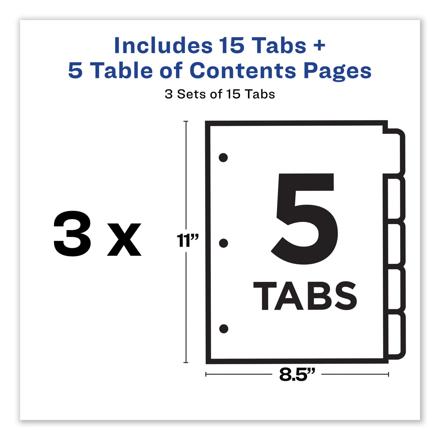 Avery® Customizable Table of Contents Ready Index Dividers with Multicolor Tabs, 5-Tab, 1 to 5, 11 x 8.5, White, 3 Sets