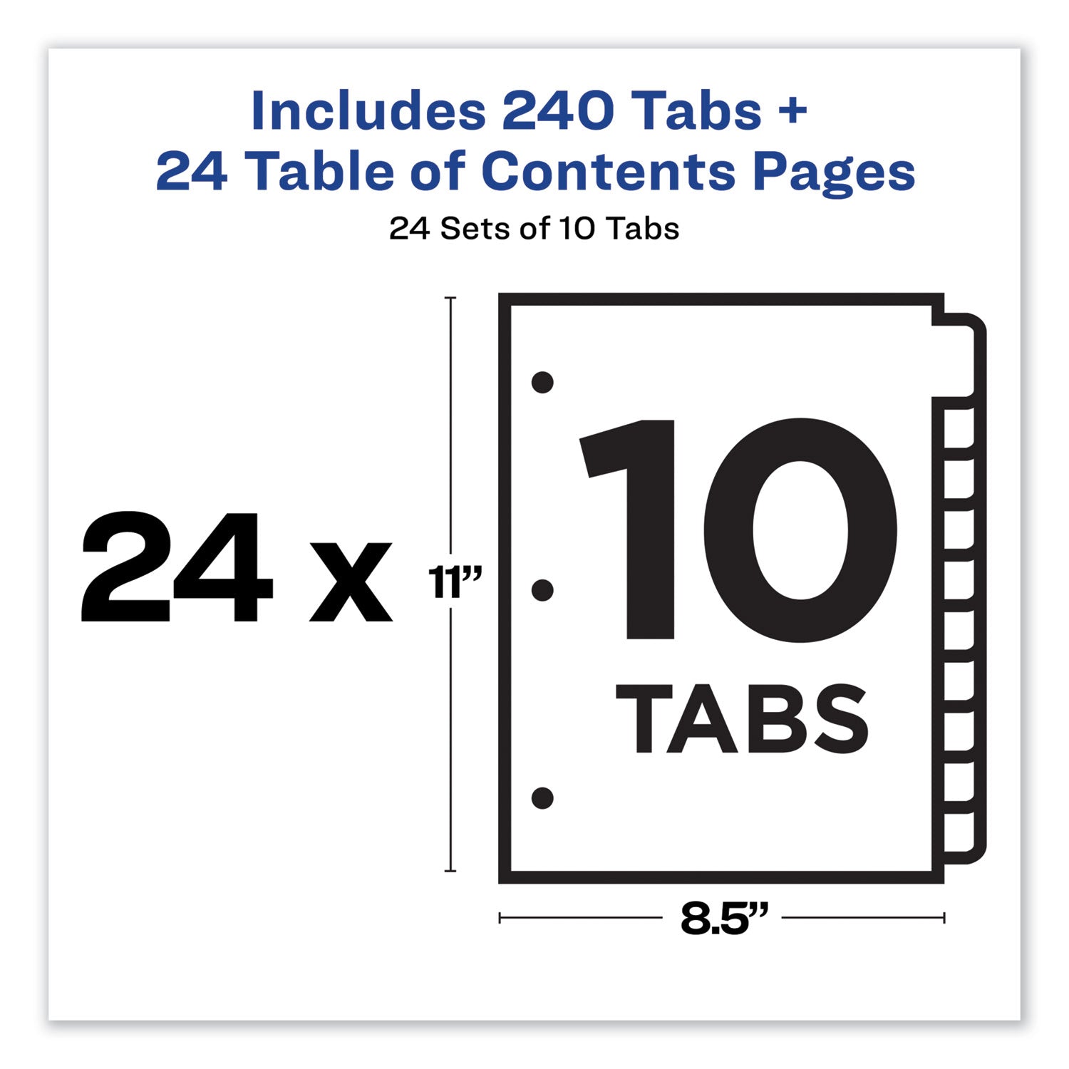 Avery® Customizable TOC Ready Index Multicolor Tab Dividers, Uncollated, 10-Tab, 1 to 10, 11 x 8.5, White, 24 Sets