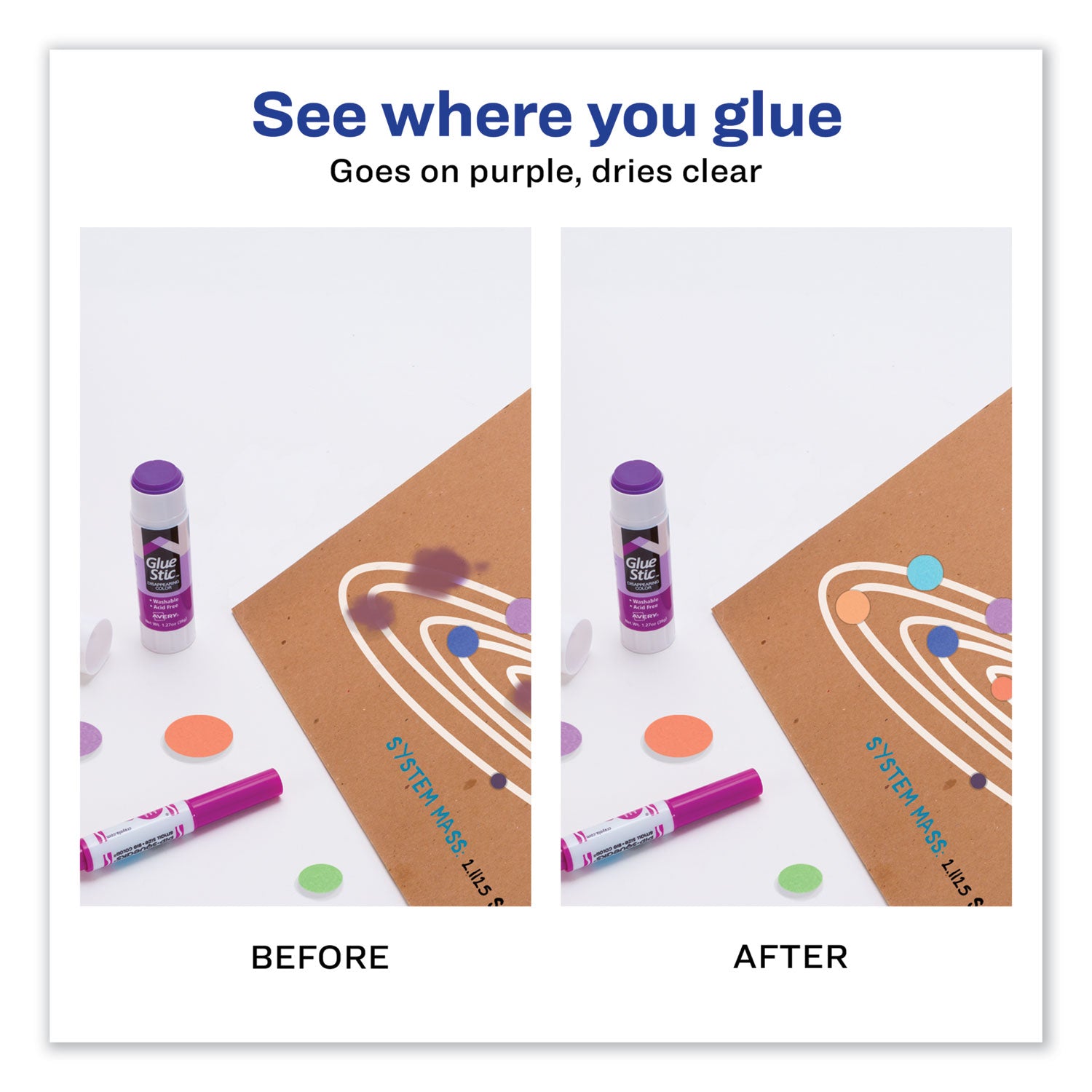 Avery® Permanent Glue Stic, 1.27 oz, Applies Purple, Dries Clear