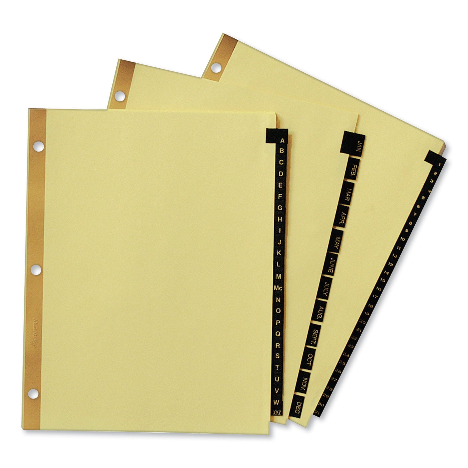 Avery® Preprinted Black Leather Tab Dividers w/Gold Reinforced Edge, 31-Tab, 1 to 31, 11 x 8.5, Buff, 1 Set