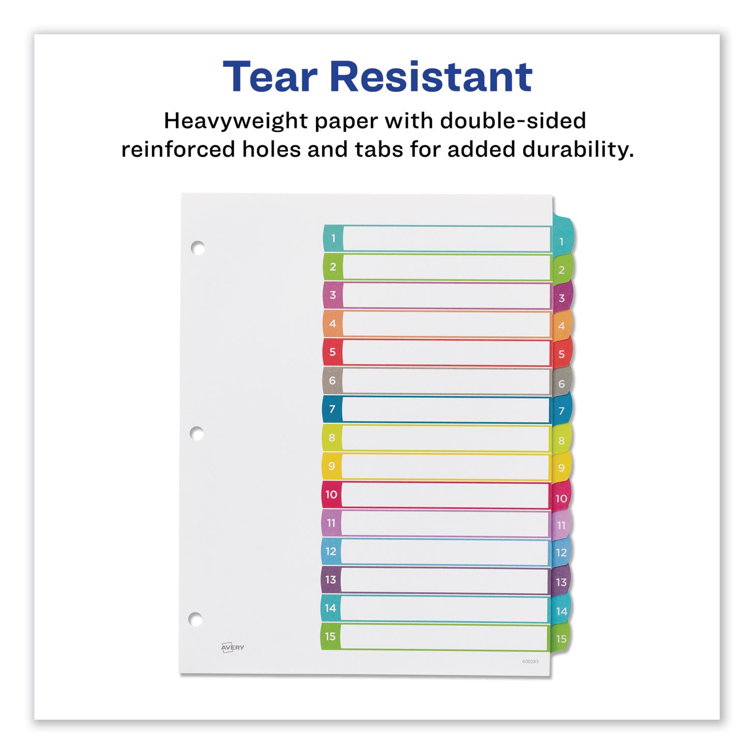 Avery® Customizable TOC Ready Index Multicolor Tab Dividers, 15-Tab, 1 to 15, 11 x 8.5, White, Contemporary Color Tabs, 1 Set