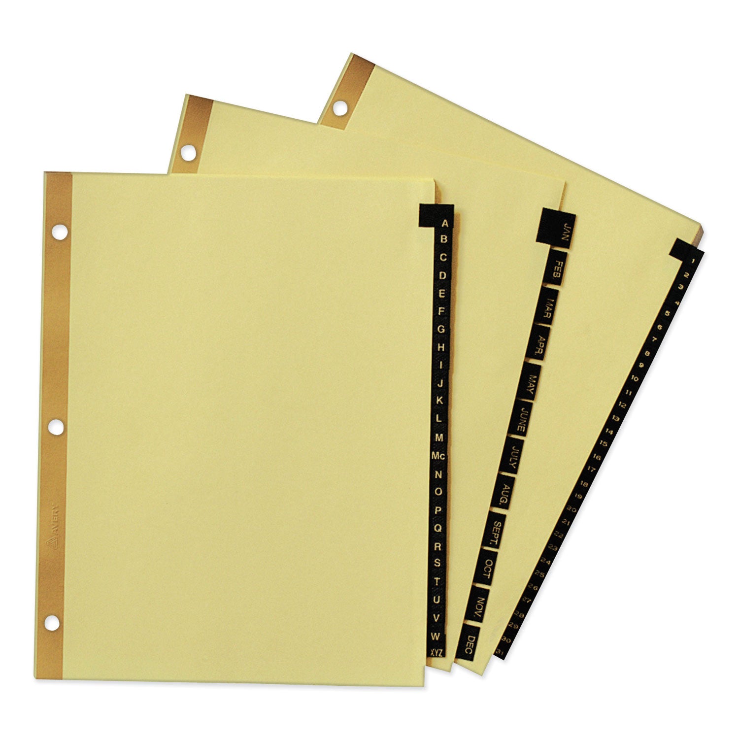 Avery® Preprinted Black Leather Tab Dividers w/Gold Reinforced Edge, 25-Tab, A to Z, 11 x 8.5, Buff, 1 Set