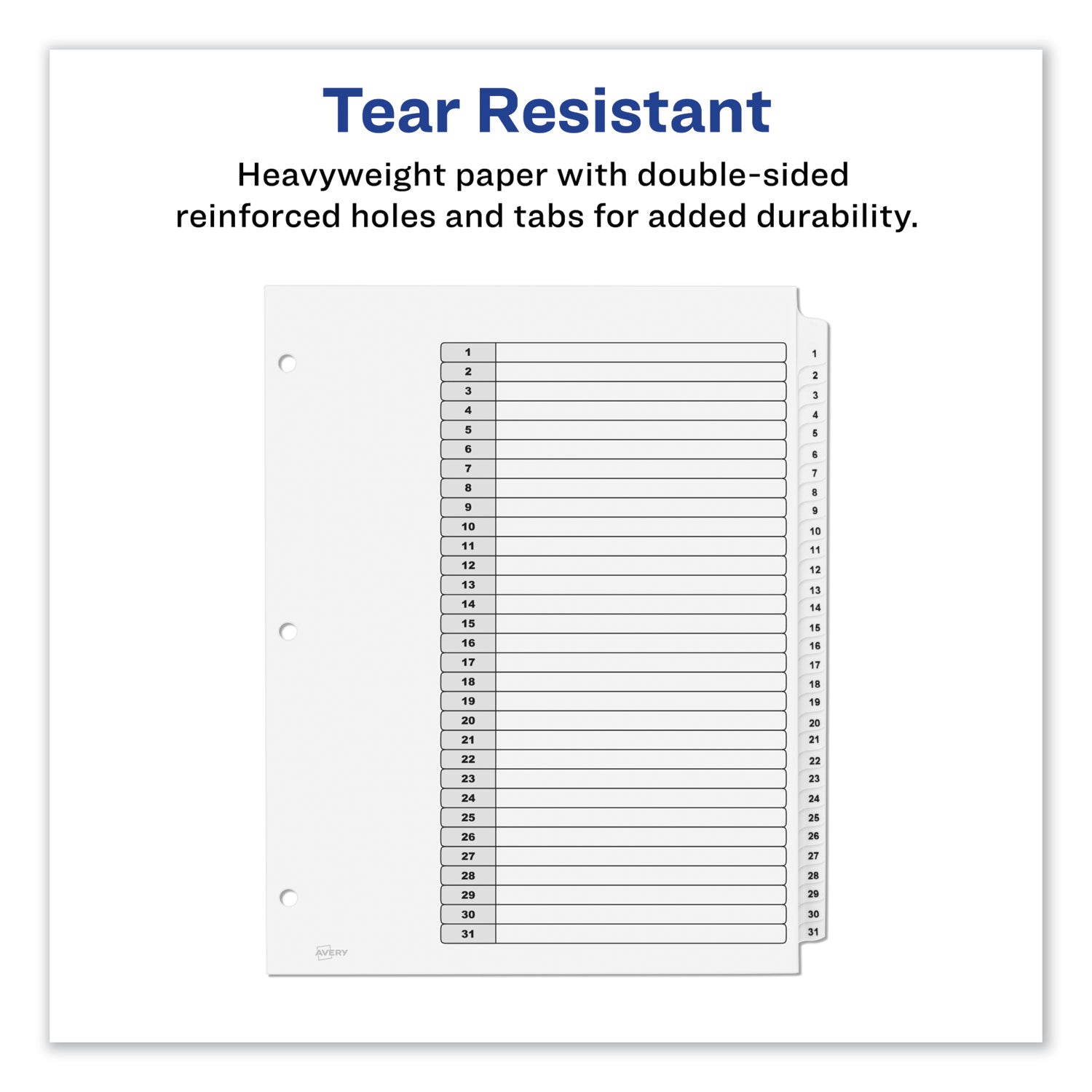 Avery® Customizable TOC Ready Index Black and White Dividers, 31-Tab, 1 to 31, 11 x 8.5, 1 Set