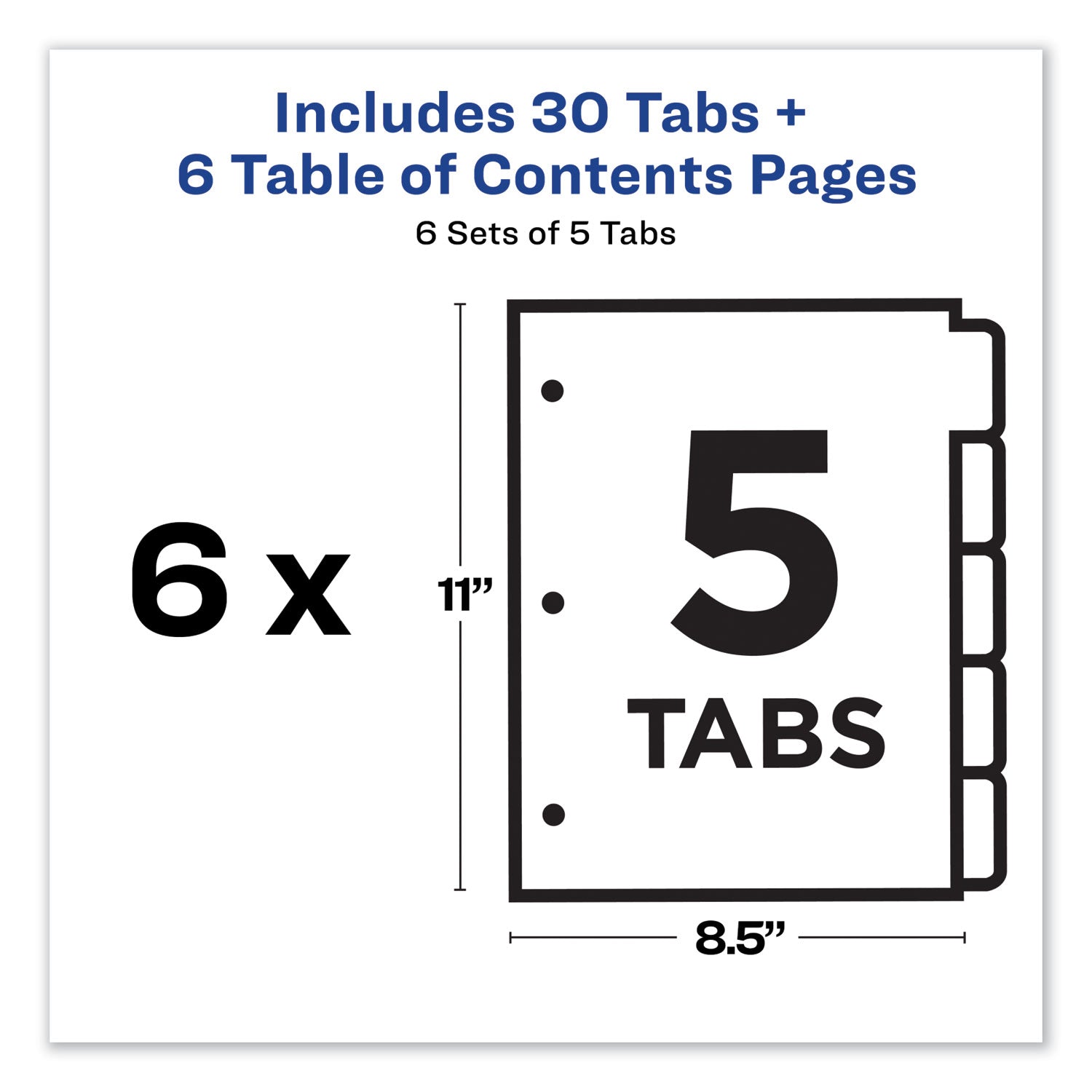 Avery® Customizable TOC Ready Index Multicolor Tab Dividers, 5-Tab, 1 to 5, 11 x 8.5, White, Traditional Color Tabs, 6 Sets