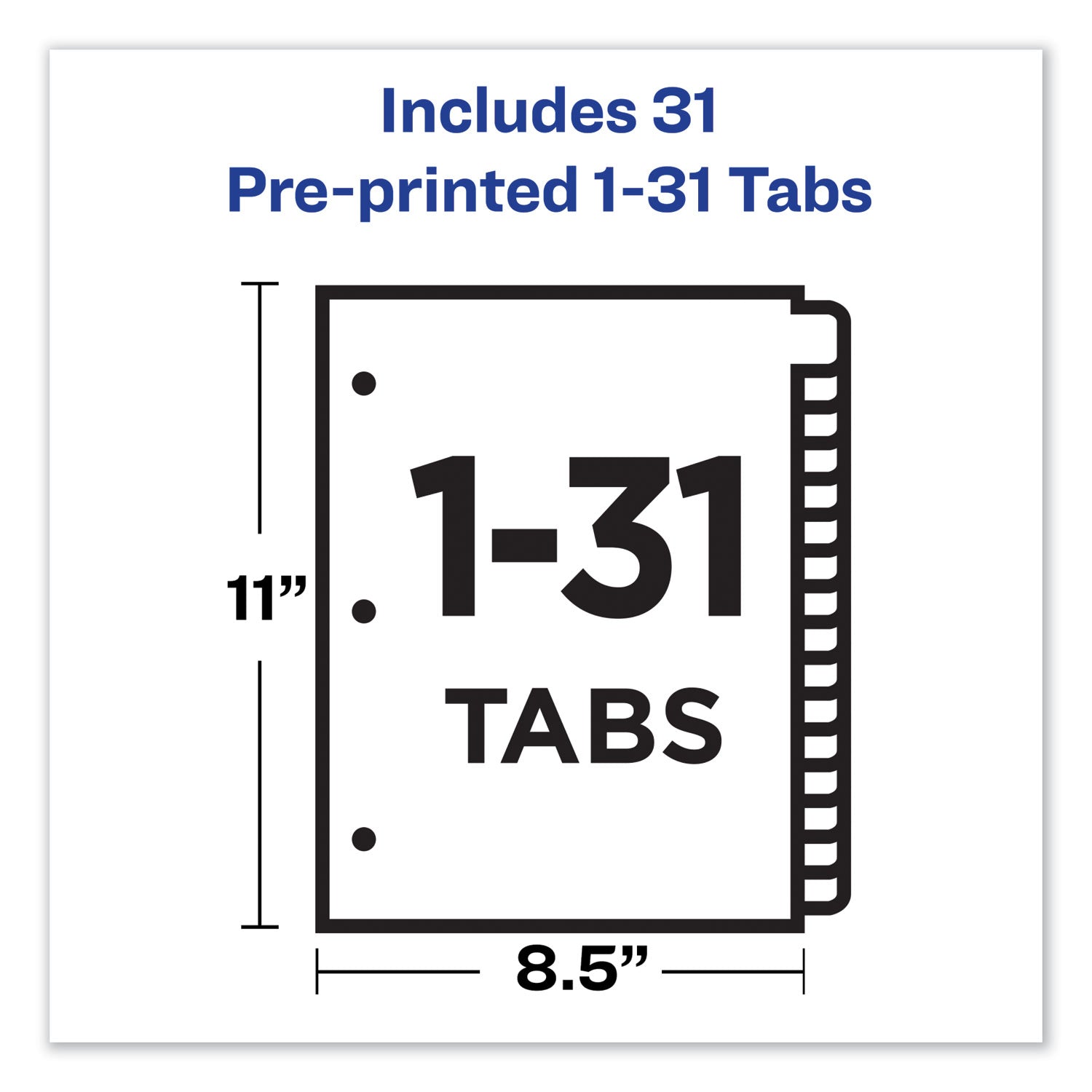 Avery® Preprinted Black Leather Tab Dividers w/Gold Reinforced Edge, 31-Tab, 1 to 31, 11 x 8.5, Buff, 1 Set