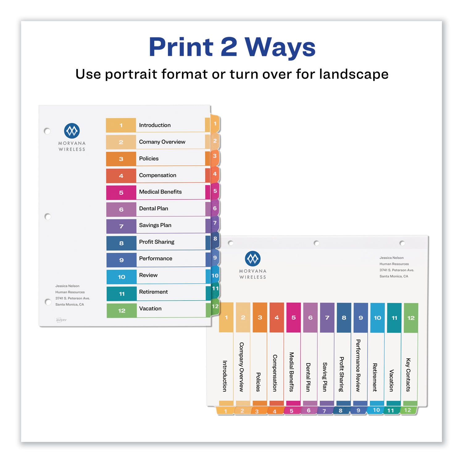 Avery® Customizable TOC Ready Index Multicolor Tab Dividers, 12-Tab, 1 to 12, 11 x 8.5, White, Traditional Color Tabs, 6 Sets