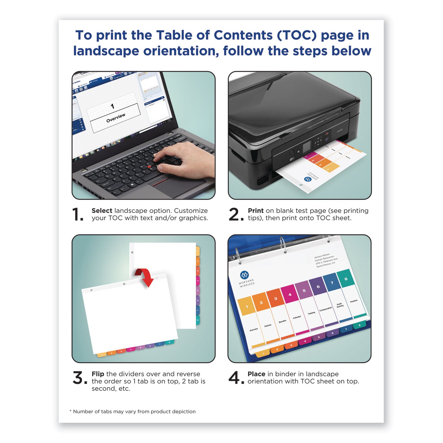 Avery® Customizable TOC Ready Index Multicolor Tab Dividers, Uncollated, 10-Tab, 1 to 10, 11 x 8.5, White, 24 Sets