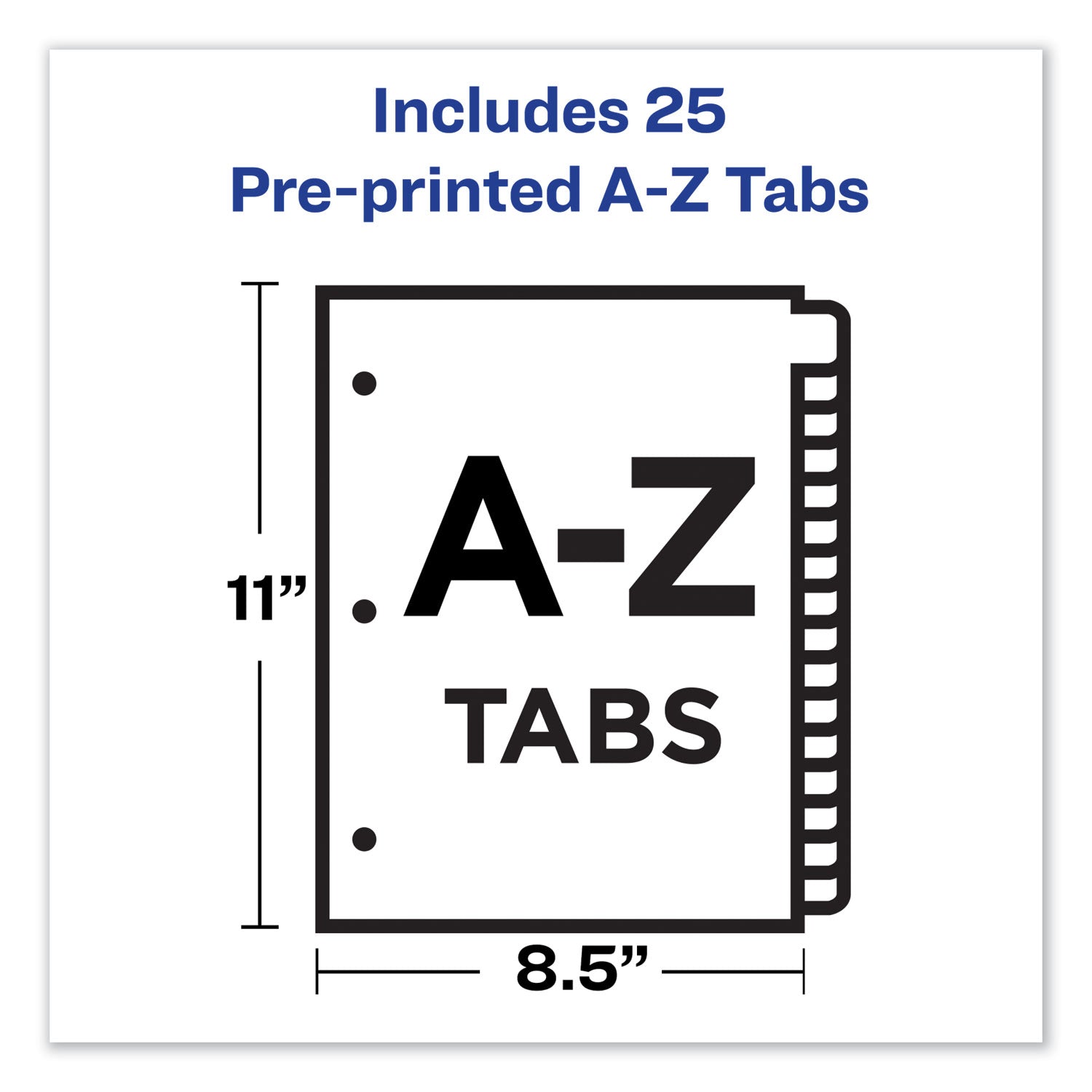 Avery® Preprinted Black Leather Tab Dividers w/Gold Reinforced Edge, 25-Tab, A to Z, 11 x 8.5, Buff, 1 Set