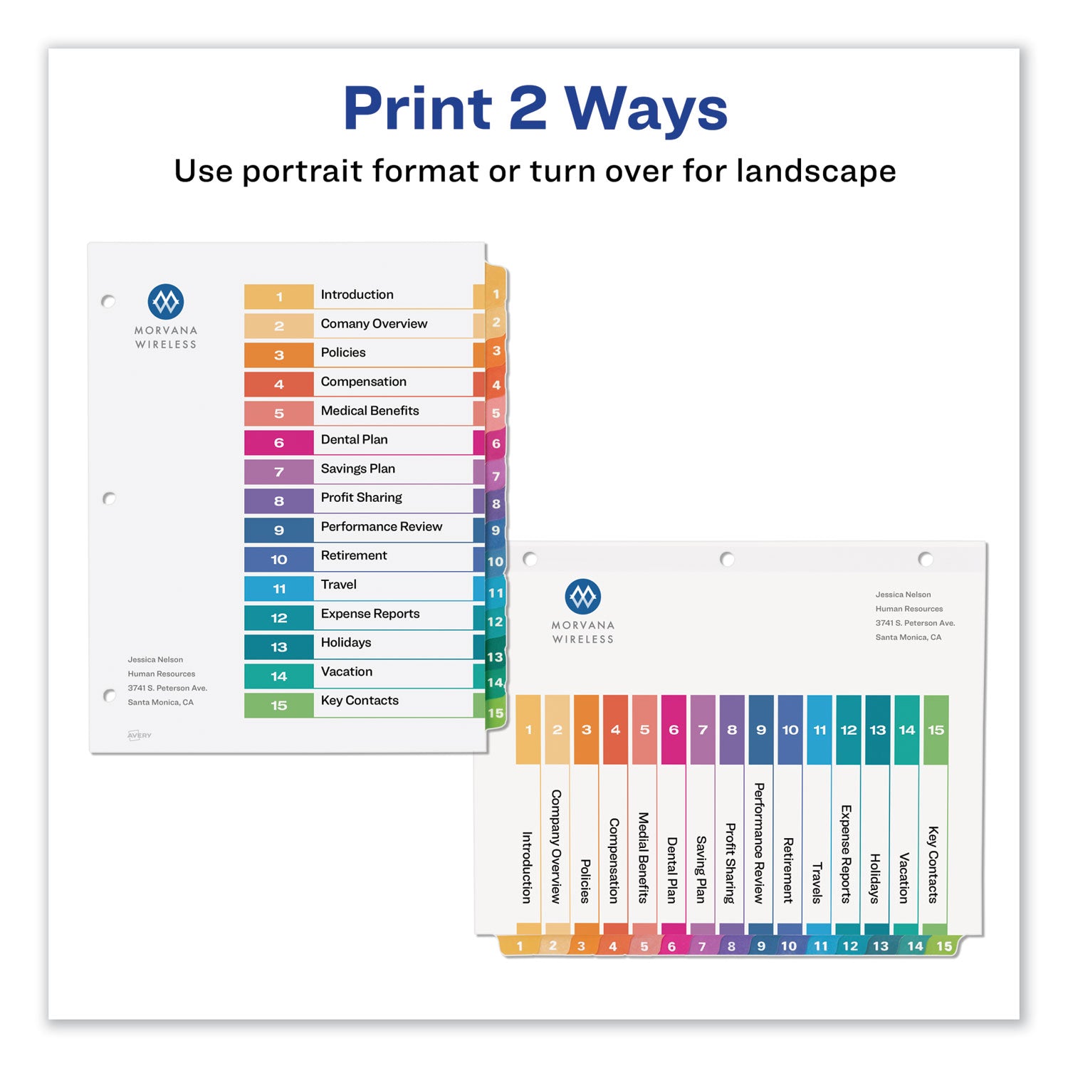 Avery® Customizable TOC Ready Index Multicolor Tab Dividers, 15-Tab, 1 to 15, 11 x 8.5, White, Traditional Color Tabs, 6 Sets