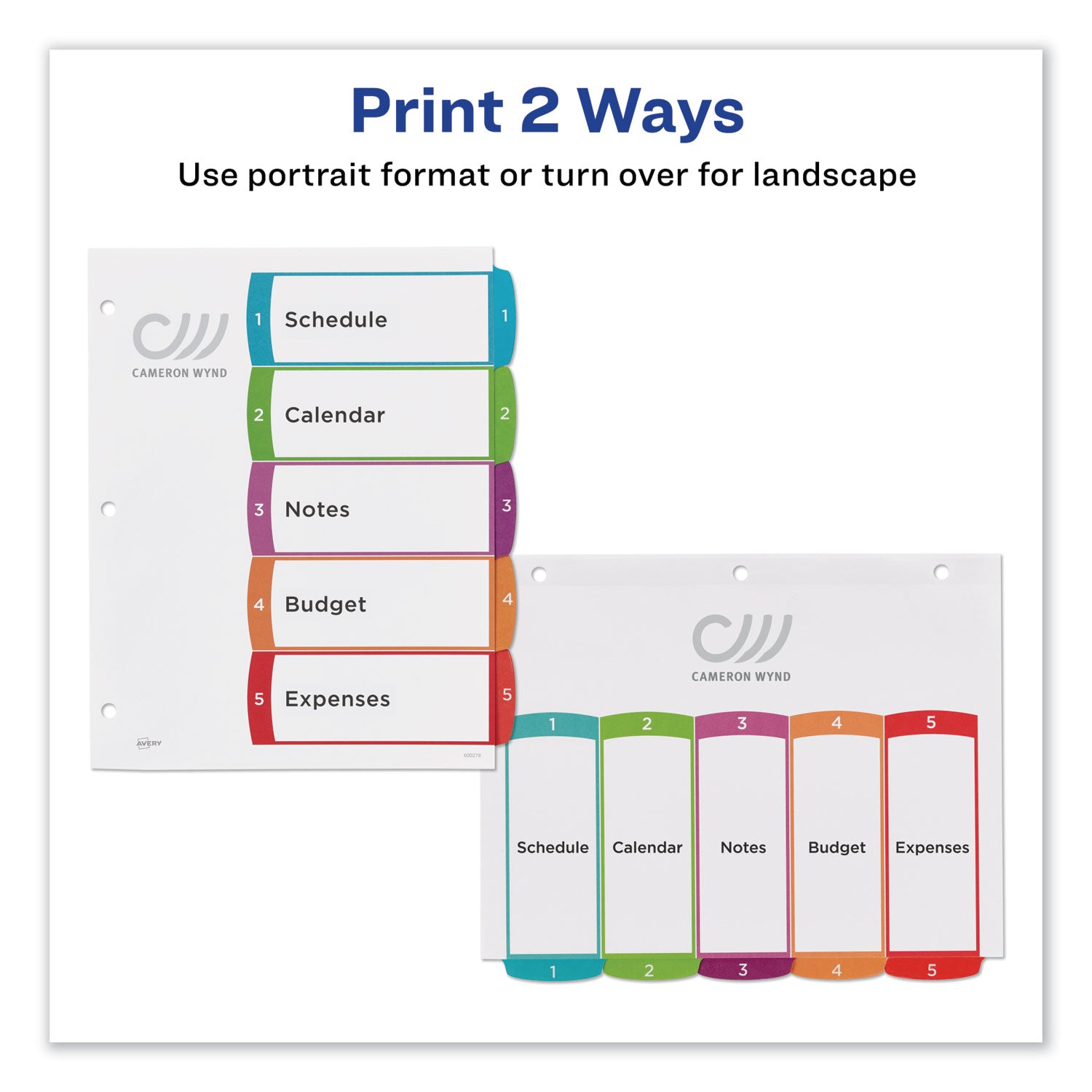 Avery® Customizable TOC Ready Index Multicolor Tab Dividers, 5-Tab, 1 to 5, 11 x 8.5, White, Contemporary Color Tabs, 1 Set