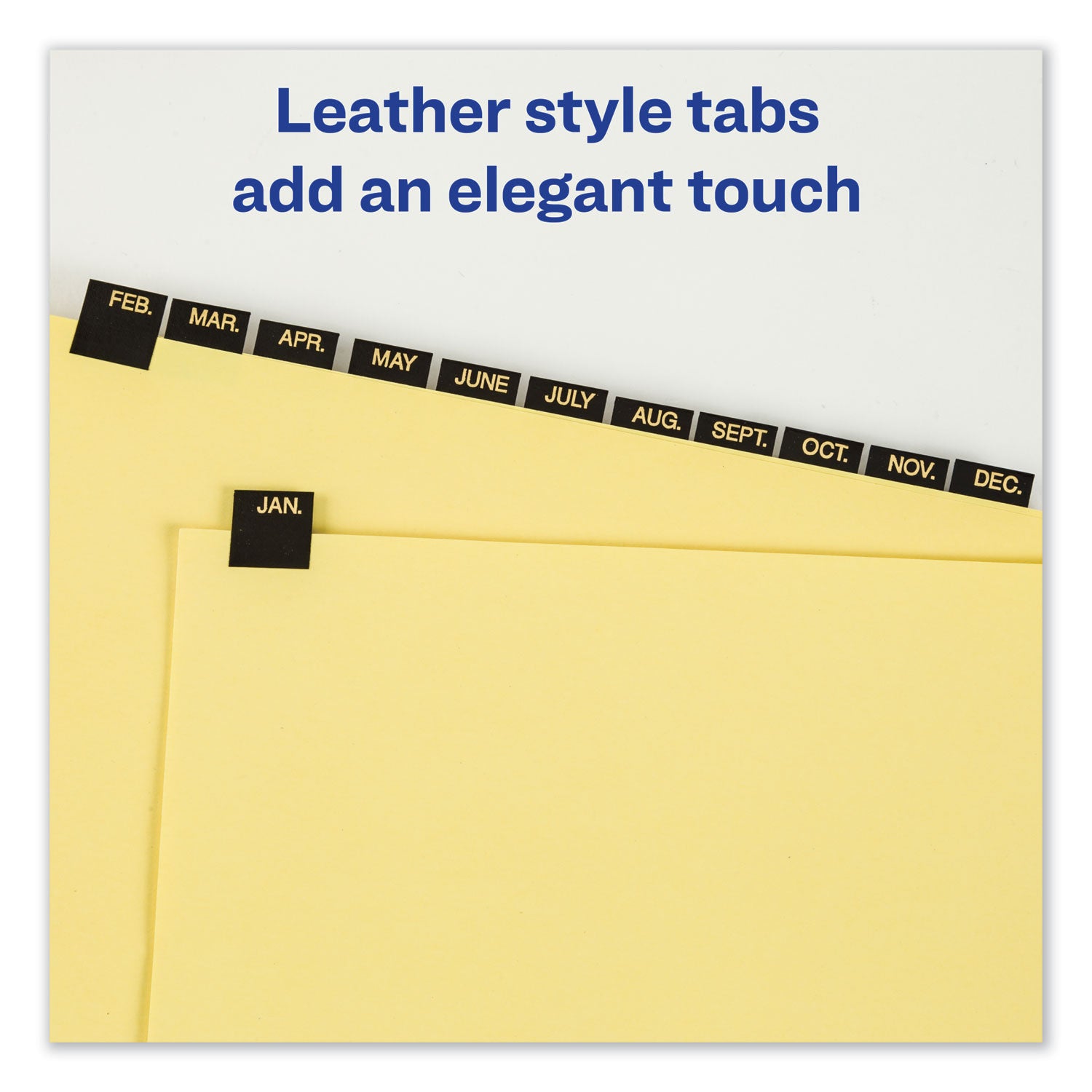 Avery® Preprinted Black Leather Tab Dividers w/Gold Reinforced Edge, 12-Tab, Jan. to Dec., 11 x 8.5, Buff, 1 Set