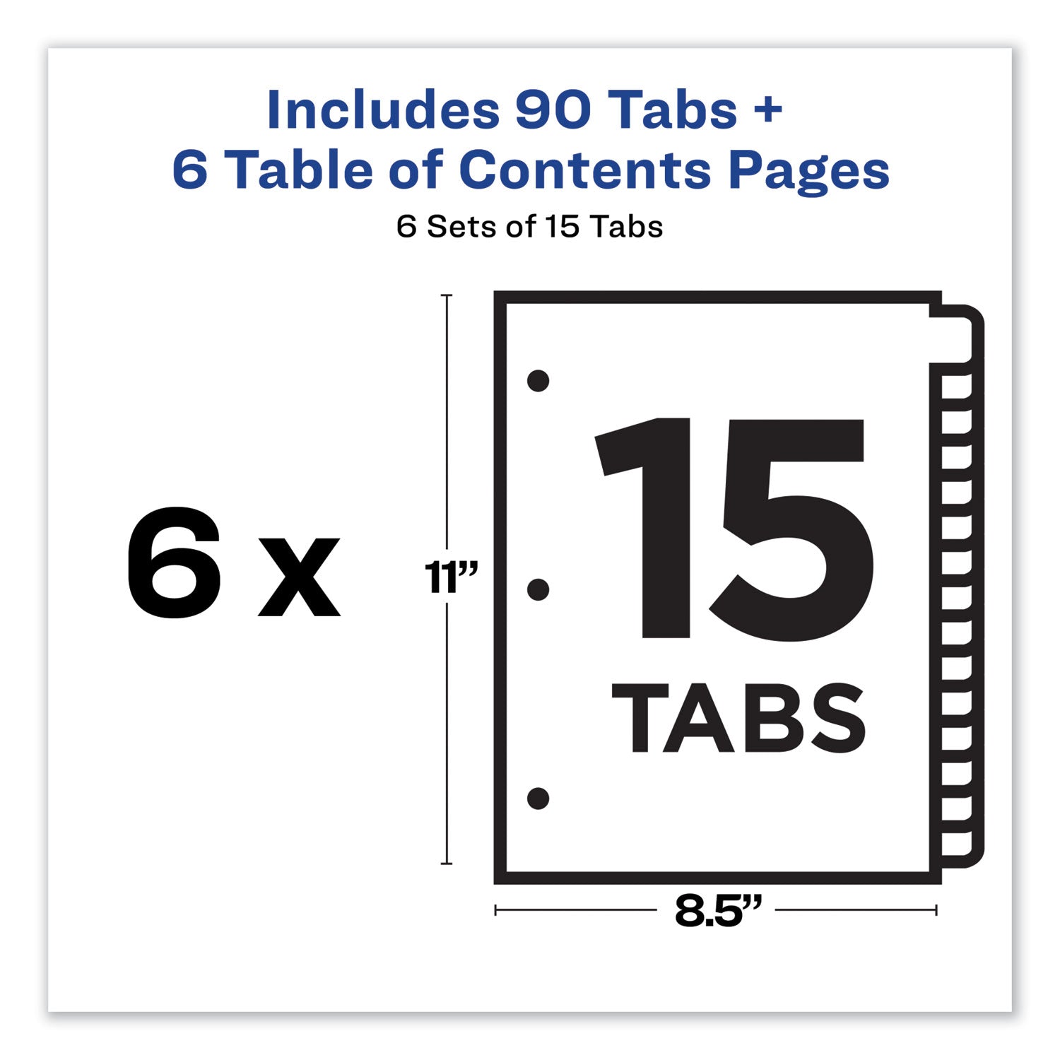 Avery® Customizable TOC Ready Index Multicolor Tab Dividers, 15-Tab, 1 to 15, 11 x 8.5, White, Traditional Color Tabs, 6 Sets