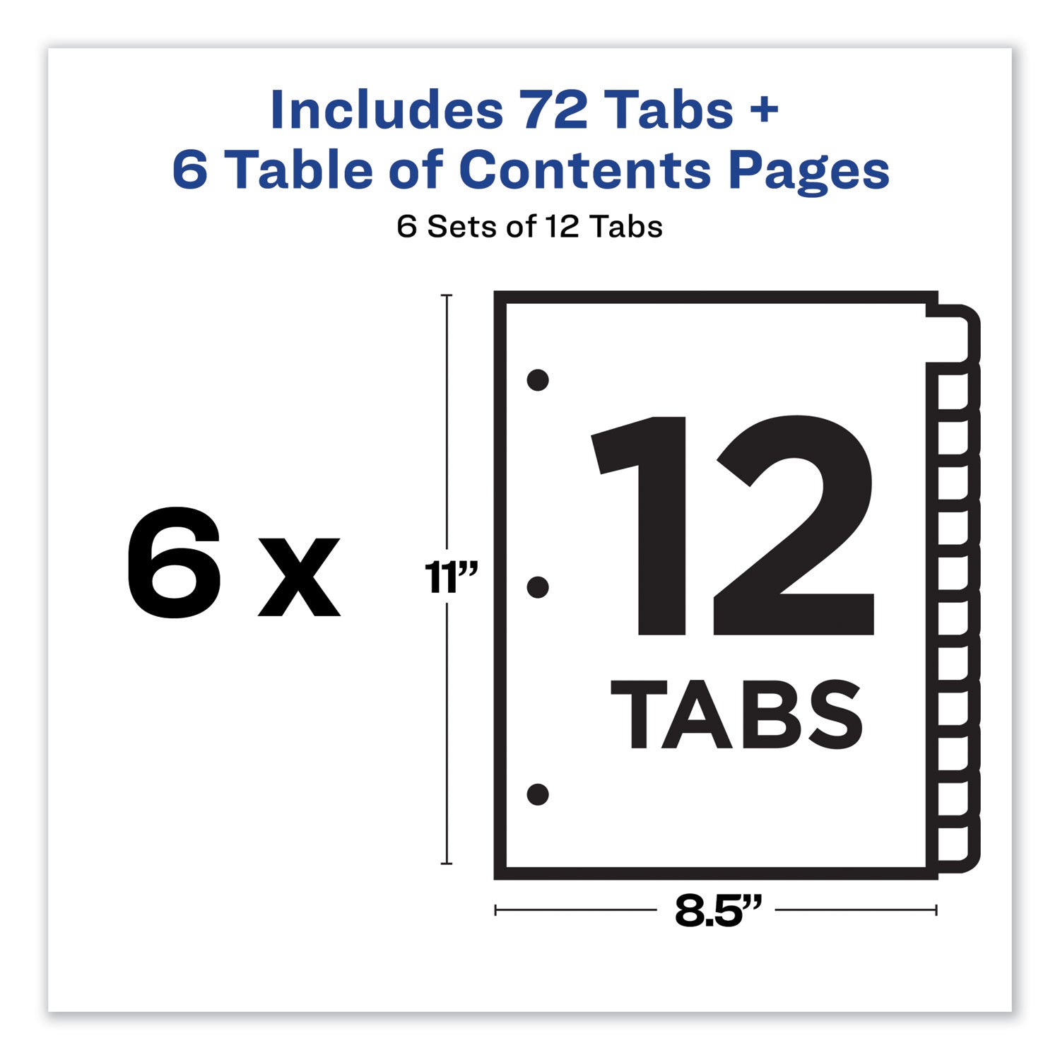 Avery® Customizable TOC Ready Index Multicolor Tab Dividers, 12-Tab, 1 to 12, 11 x 8.5, White, Traditional Color Tabs, 6 Sets