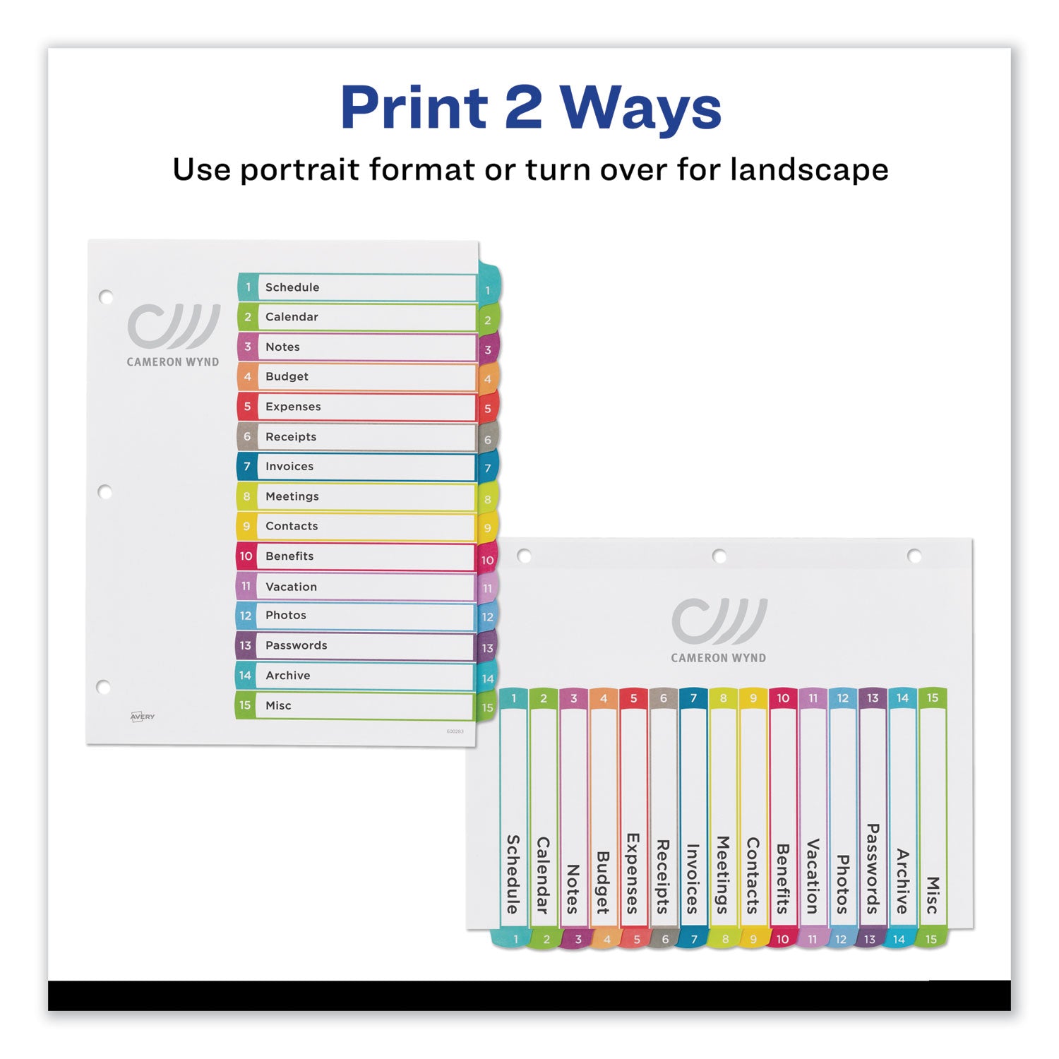 Avery® Customizable TOC Ready Index Multicolor Tab Dividers, 15-Tab, 1 to 15, 11 x 8.5, White, Contemporary Color Tabs, 1 Set