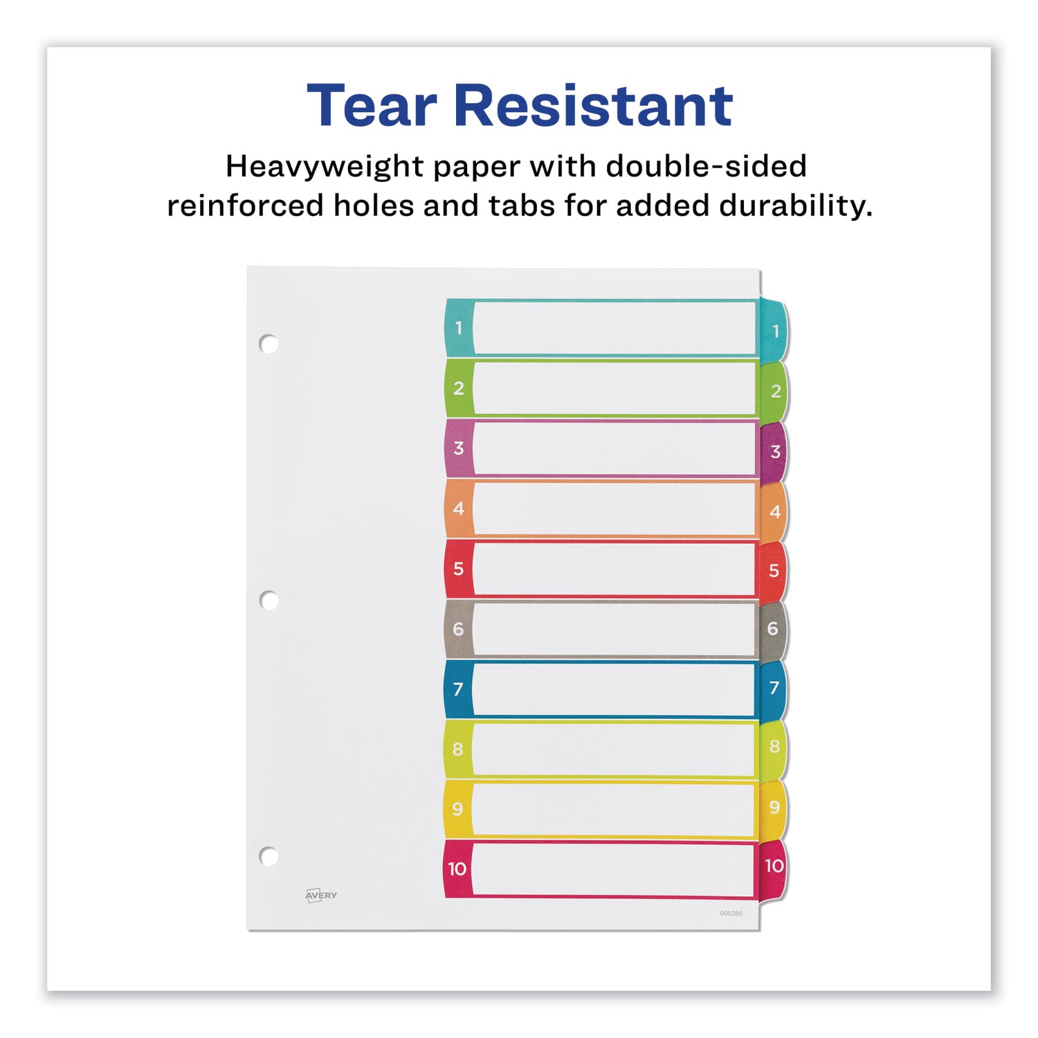 Avery® Customizable TOC Ready Index Multicolor Tab Dividers, 10-Tab, 1 to 10, 11 x 8.5, White, Contemporary Color Tabs, 1 Set