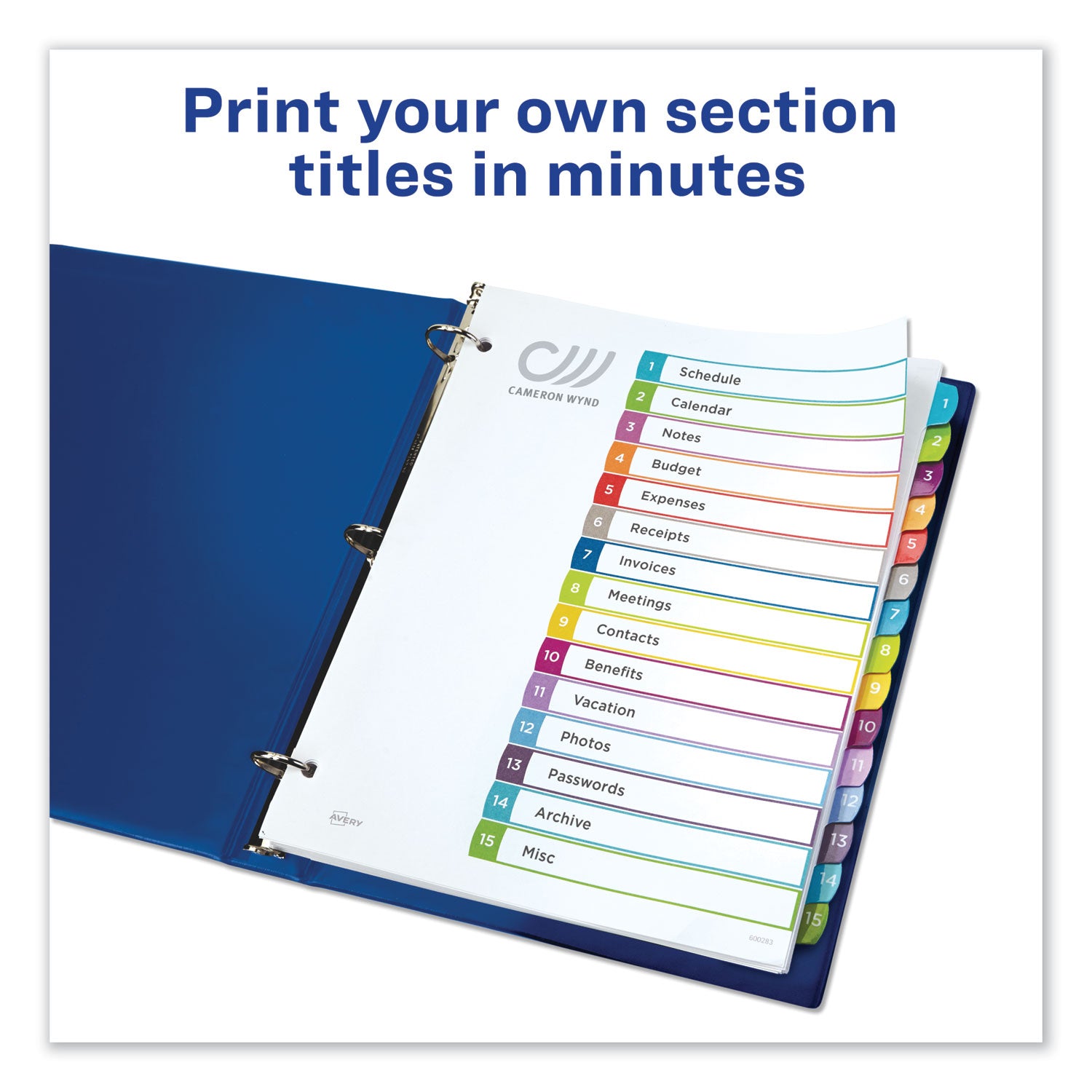 Avery® Customizable TOC Ready Index Multicolor Tab Dividers, 15-Tab, 1 to 15, 11 x 8.5, White, Contemporary Color Tabs, 1 Set