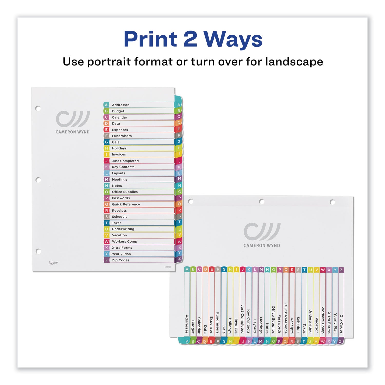 Avery® Customizable TOC Ready Index Multicolor Tab Dividers, 26-Tab, A to Z, 11 x 8.5, White, Contemporary Color Tabs, 1 Set