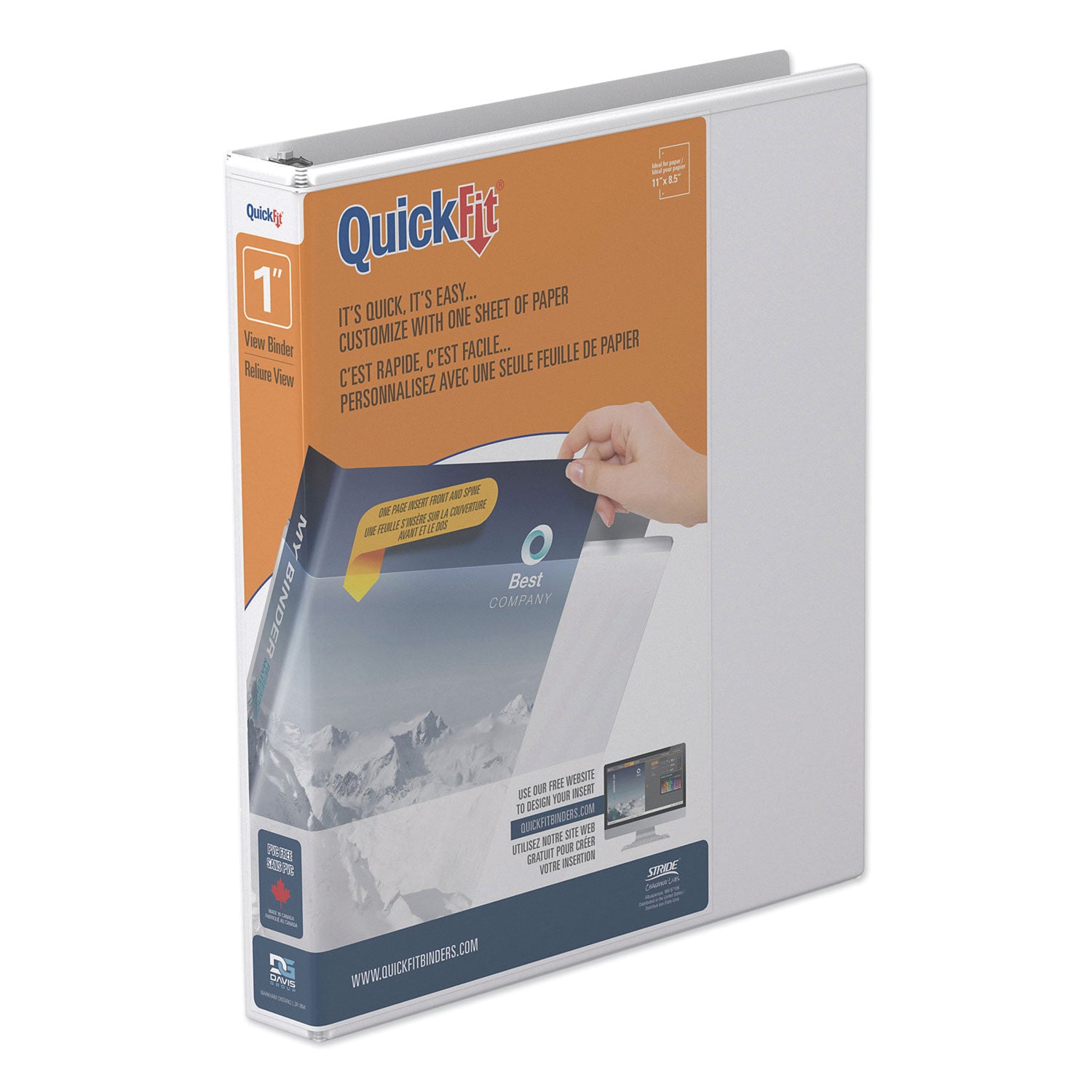 QuickFit D-Ring View Binder, 3 Rings, 1" Capacity, 11 x 8.5, White