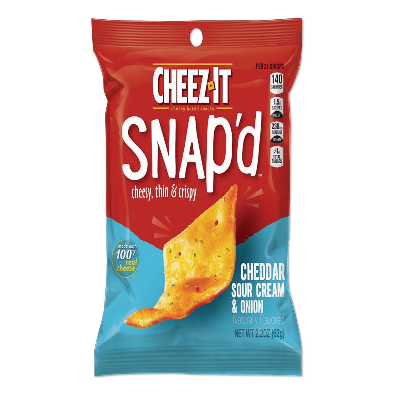 Cheez-it Snap'd Crackers, Cheddar Sour Cream and Onion, 2.2 oz Pouch, 6/Pack