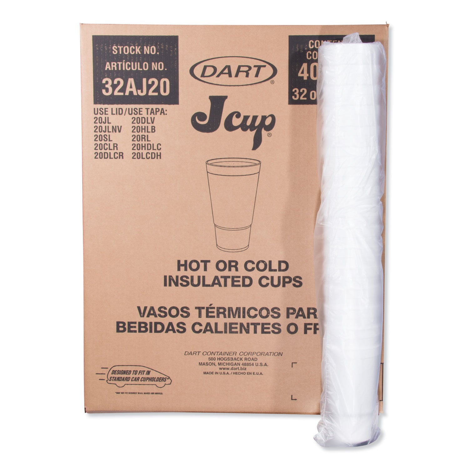 Dart® Foam Drink Cups, 32 oz, White, 16/Bag, 25 Bags/Carton