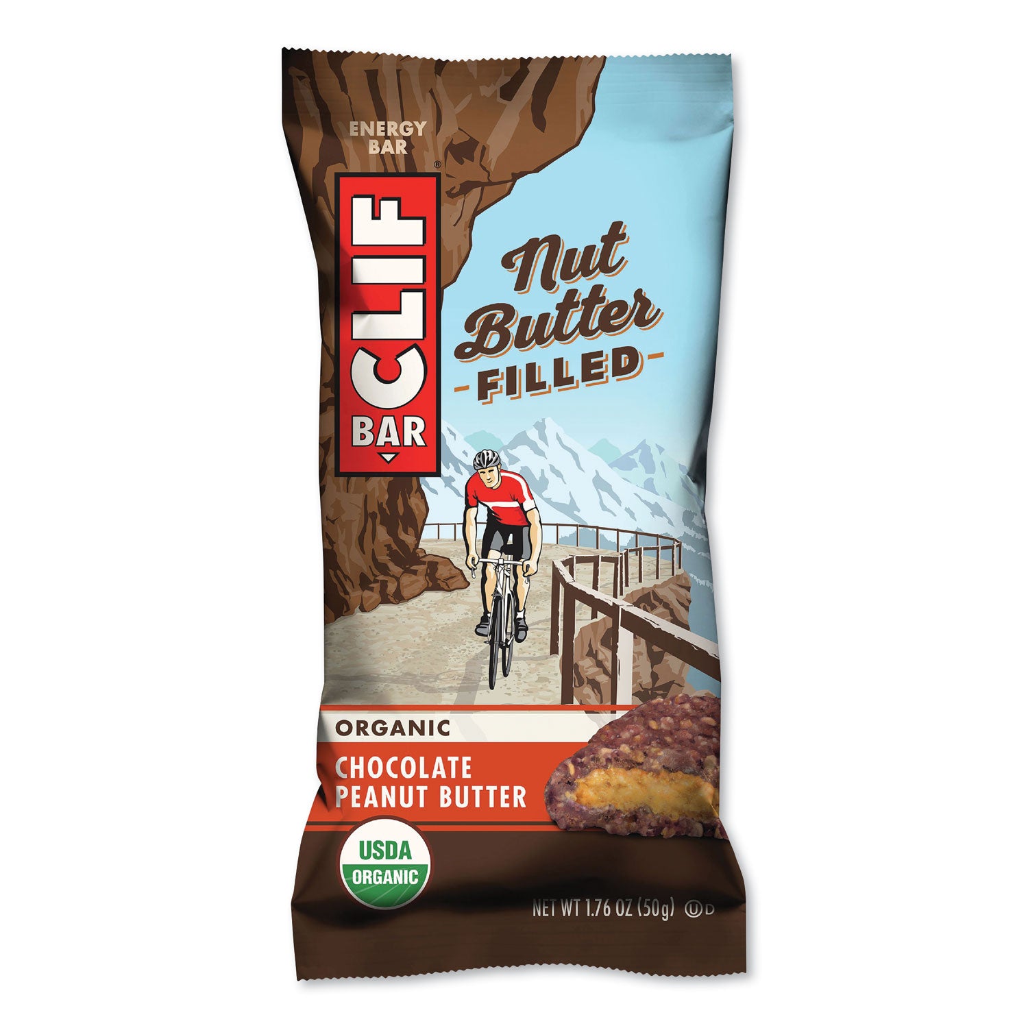 CLIF® Bar Nut Butter Filled Energy Bar, Chocolate Peanut Butter, 1.76 oz Bar, 12 Bars/Box