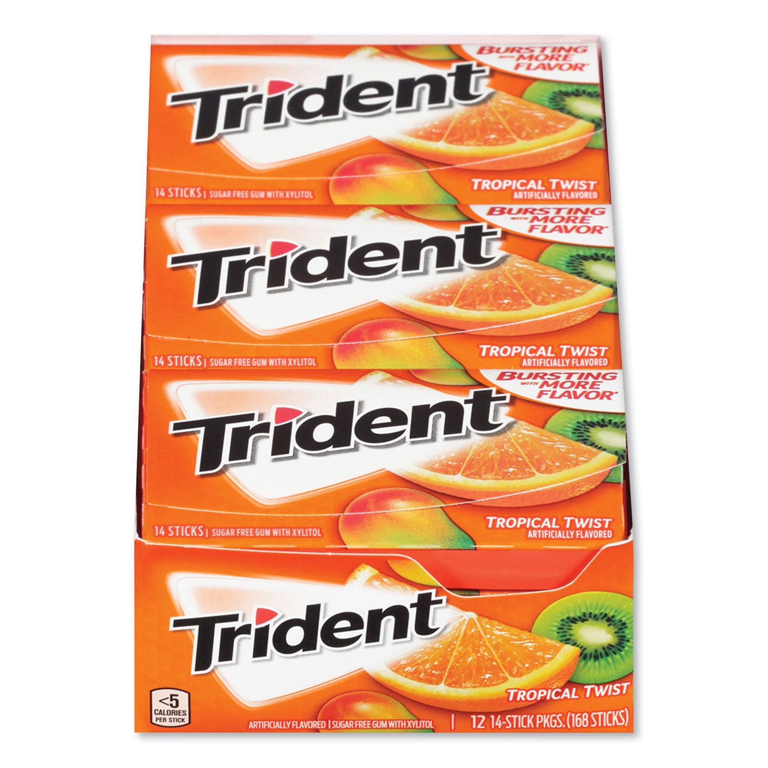 Trident® Sugar-Free Gum, Tropical Twist, 14 Sticks/Pack, 12 Packs/Box