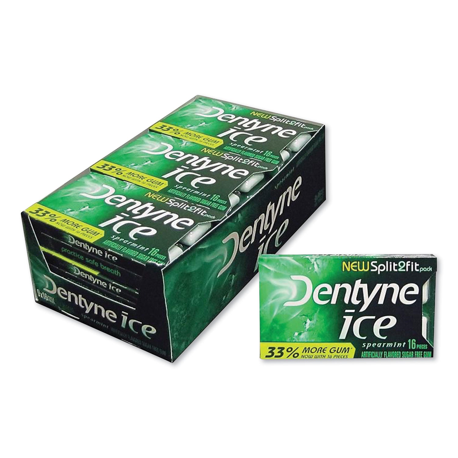 Dentyne Ice® Sugarless Gum, Spearmint, 16 Pieces/Pack, 9 Packs/Box