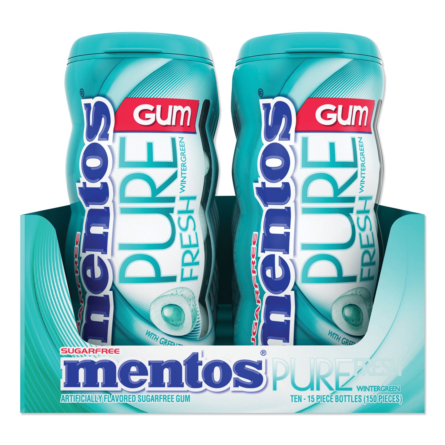 Mentos® Pure Fresh Sugar-Free Gum, Wintergreen, 15 Pieces/Pack, 10 Packs/Box