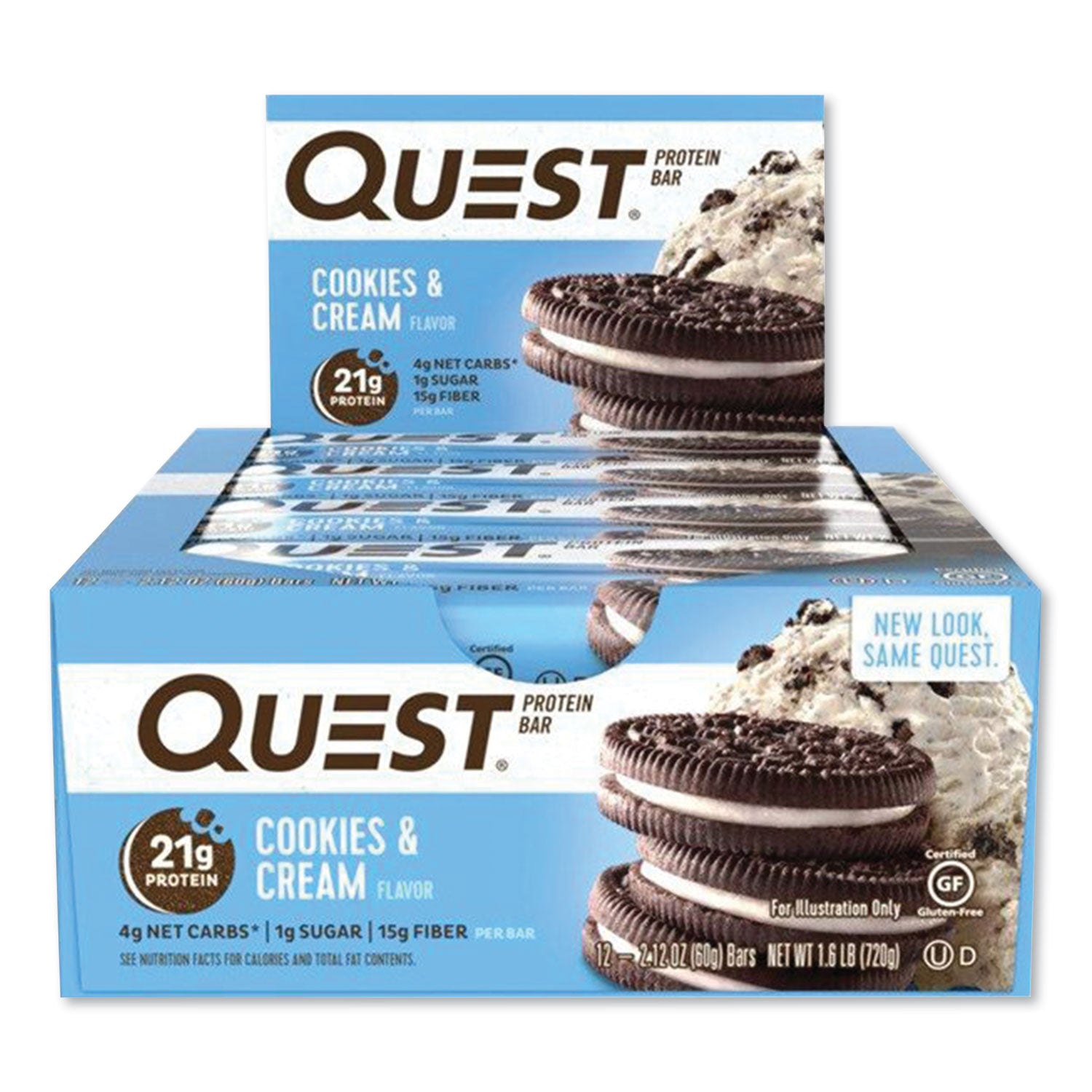 Protein Bars, Cookies and Cream, 2.12 oz Bar, 12 Bars/Box