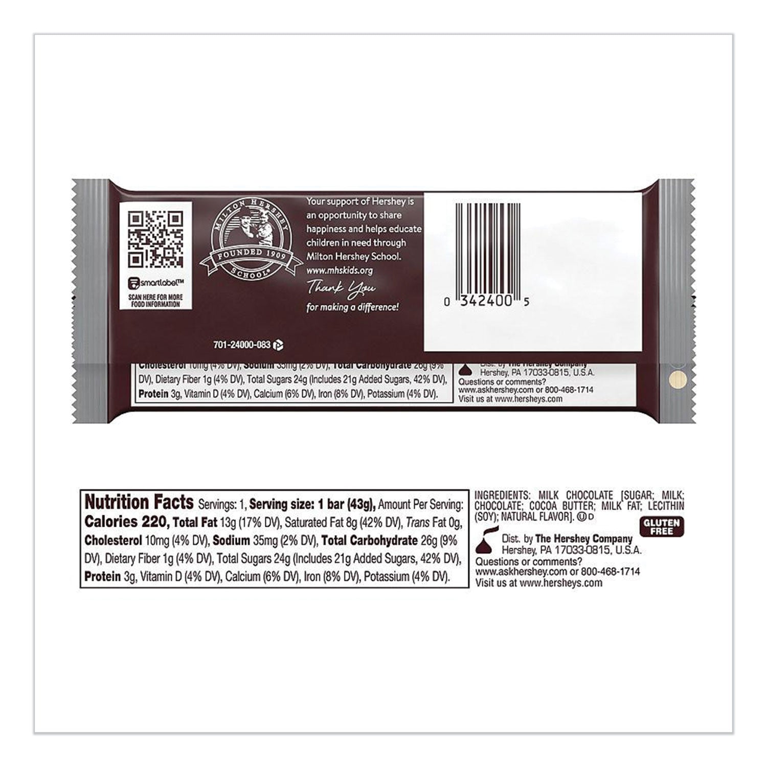 Chocolate Bars, Milk Chocolate, 55.8 oz, 36/Box Hershey®'s Flipcost