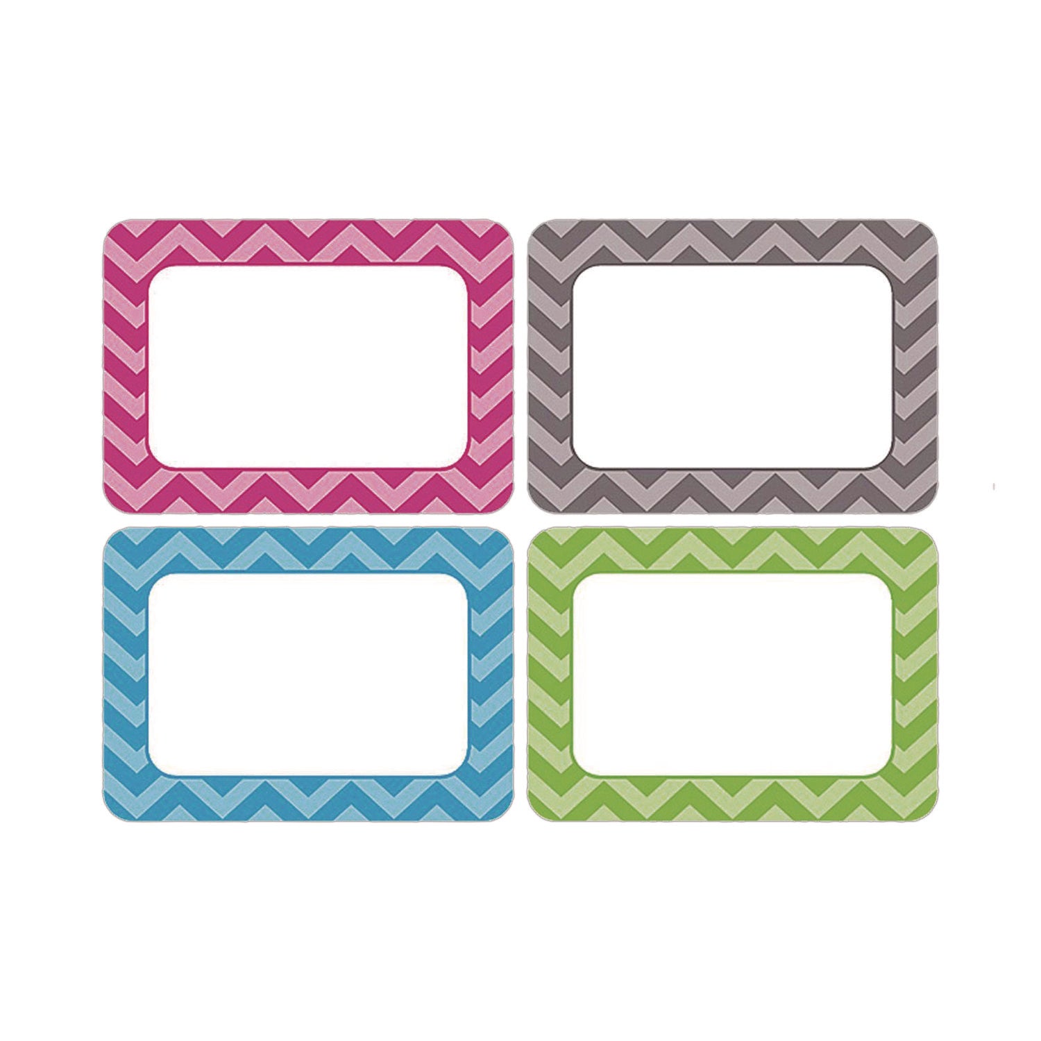 All Grade Self-Adhesive Name Tags, 3.5 x 2.5, Chevron Border Design, Assorted Colors, 36/Pack