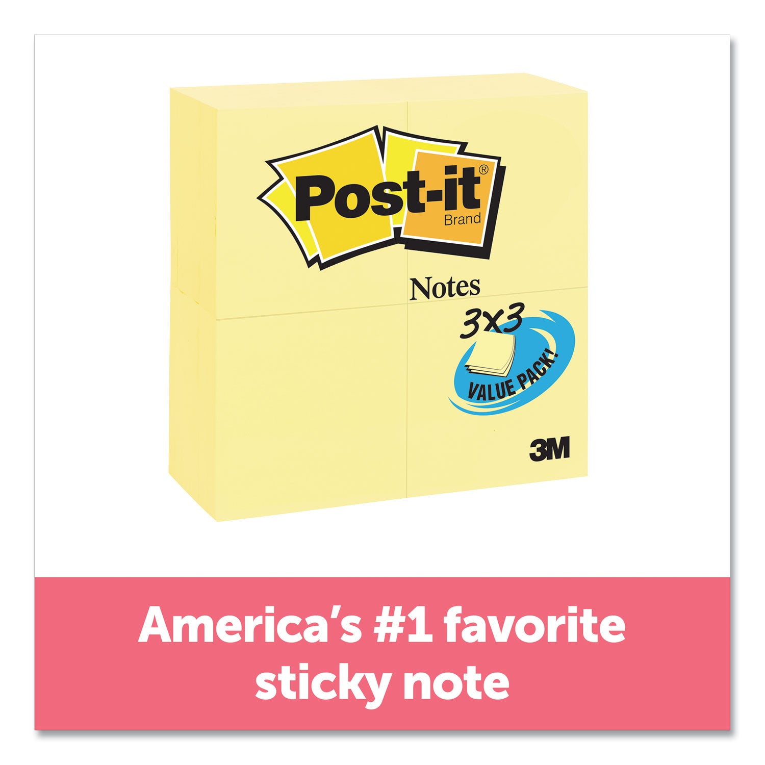 Post-it® Notes Original Pads in Canary Yellow, Value Pack, 3" x 3", 100 Sheets/Pad, 24 Pads/Pack