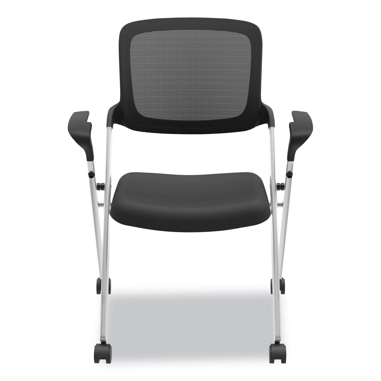 HON® VL314 Mesh Back Nesting Chair, Supports Up to 250 lb, 19" Seat Height, Black Seat, Black Back, Silver Base