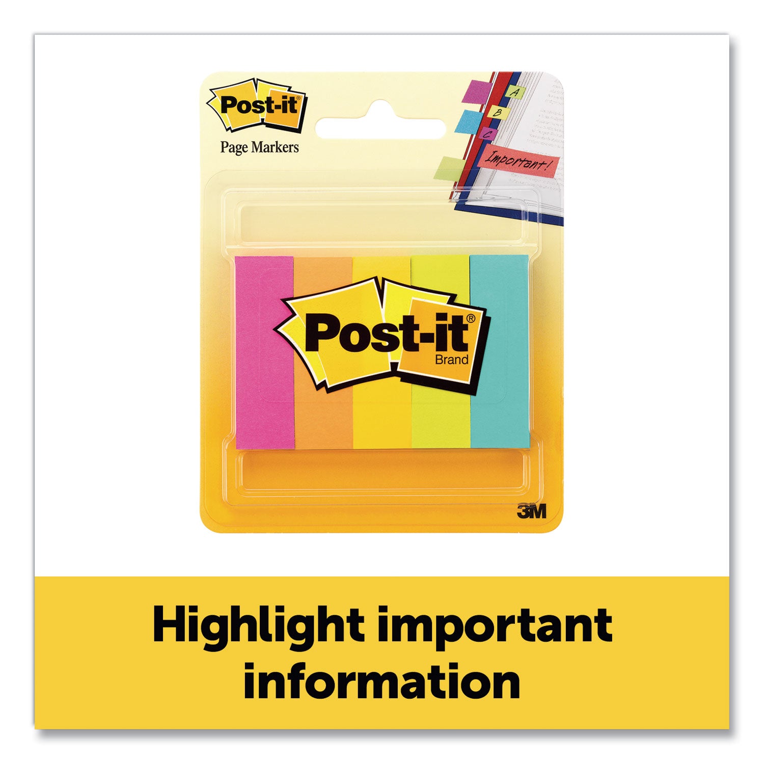 Post-it® Page Flag Markers, Assorted Brights, 100 Flags/Pad, 5 Pads/Pack