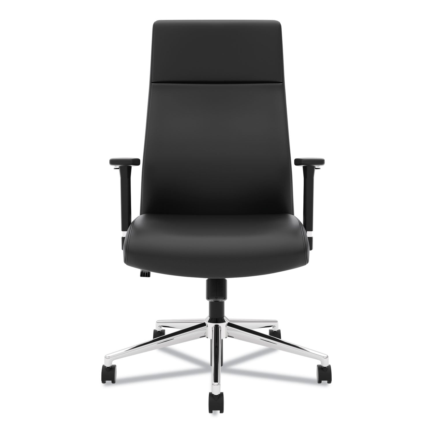 HON® Define Executive High-Back Leather Chair, Supports 250 lb, 17" to 21" Seat Height, Black Seat/Back, Polished Chrome Base