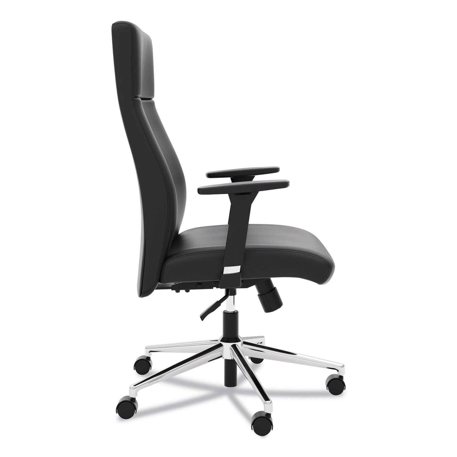 HON® Define Executive High-Back Leather Chair, Supports 250 lb, 17" to 21" Seat Height, Black Seat/Back, Polished Chrome Base