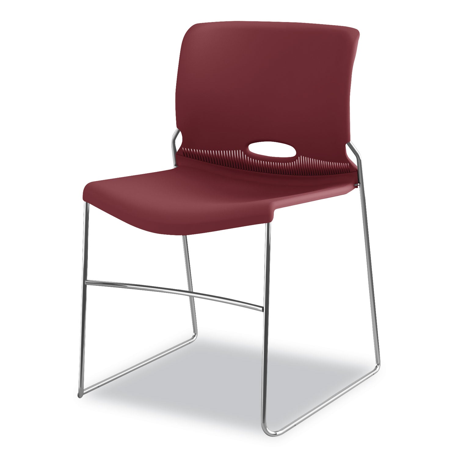 HON® Olson Stacker High Density Chair, Supports 300 lb, 17.75" Seat Height, Mulberry Seat, Mulberry Back, Chrome Base, 4/Carton