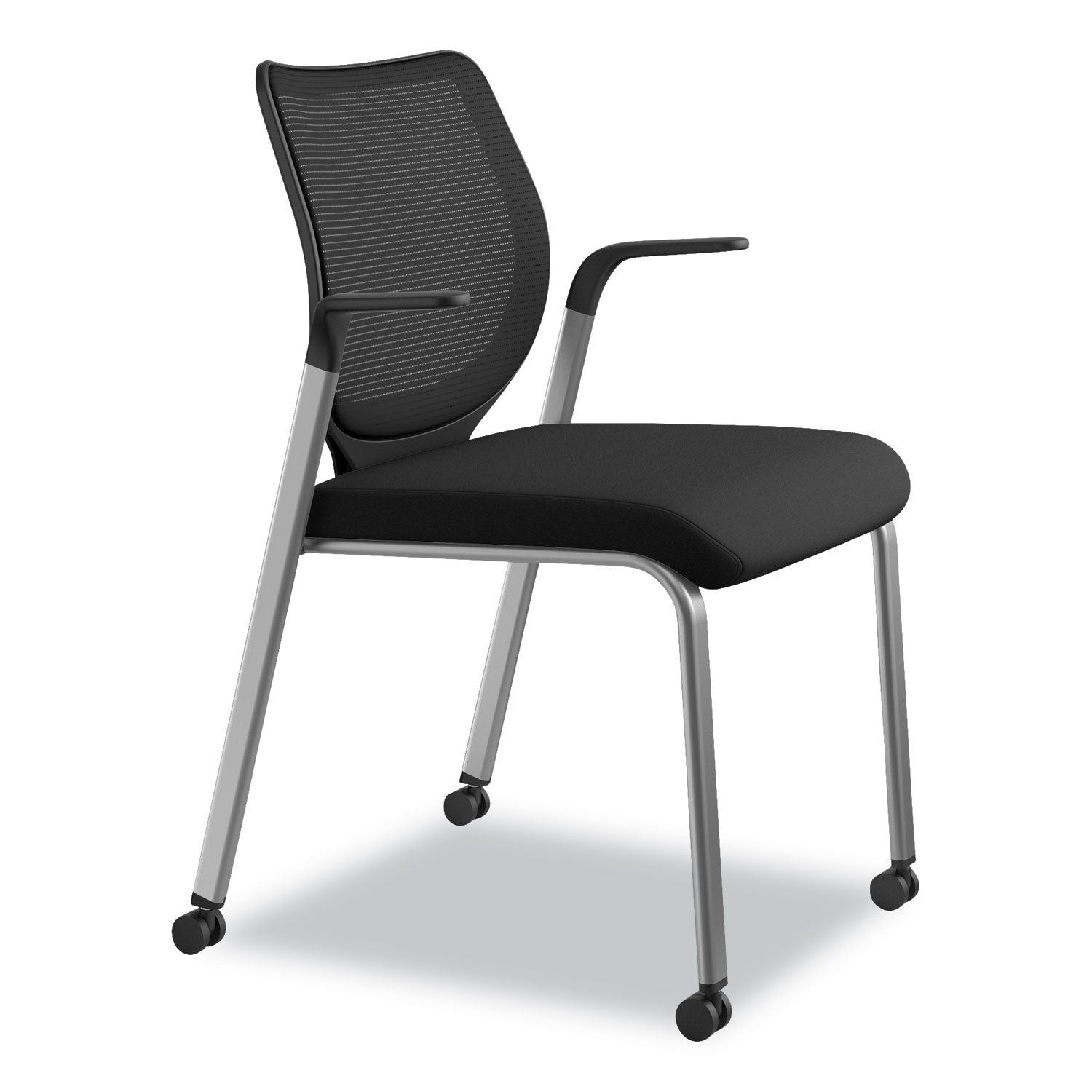 HON® Nucleus Series Multipurpose Stacking Chair with ilira-Stretch M4 Back, Supports Up to 300 lb, Black Seat/Back, Platinum Base