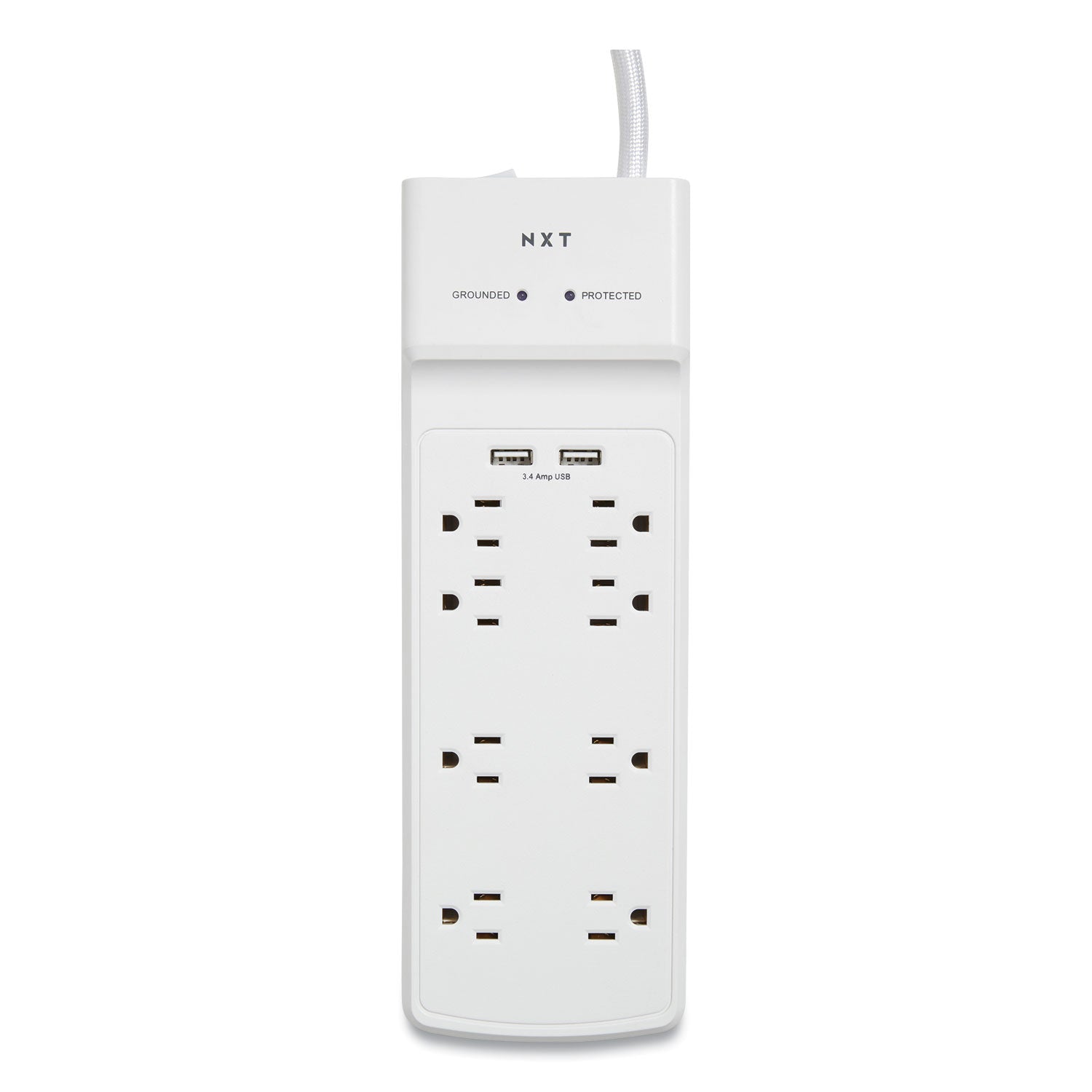 Surge Protector, 8 AC Outlets/2 USB Ports, 6 ft Cord, 2,100 J, White NXT Technologies™ Flipcost