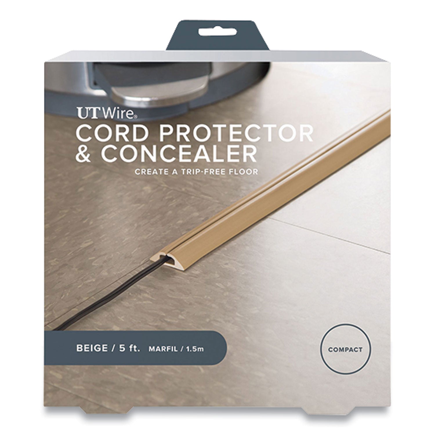 UT Wire® Compact Cord Protector and Concealer, 1.6" x 5 ft, Beige