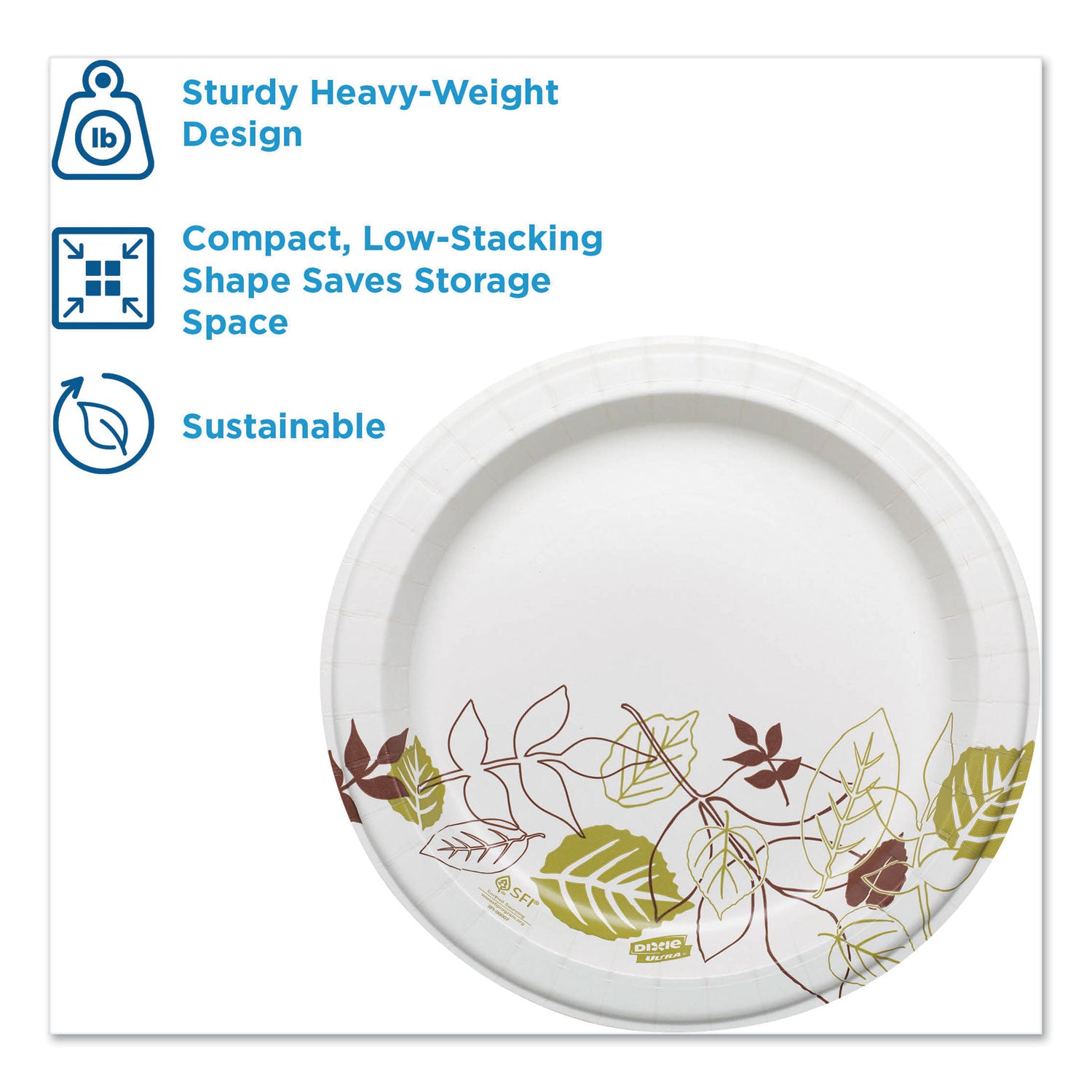 Dixie® Pathways Soak Proof Shield Heavyweight Paper Plates, WiseSize, 8.5" dia, Green/Burgundy, 500/Carton