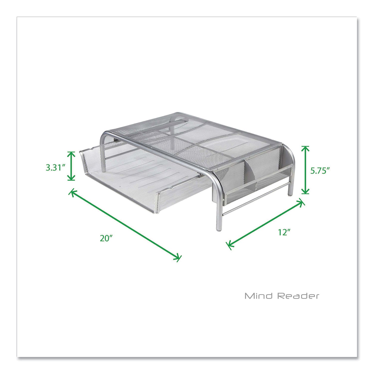 Mind Reader Raise Metal Mesh Monitor Stand with Drawer, 20" x 12" x 5.75", Silver, Supports 25 lbs