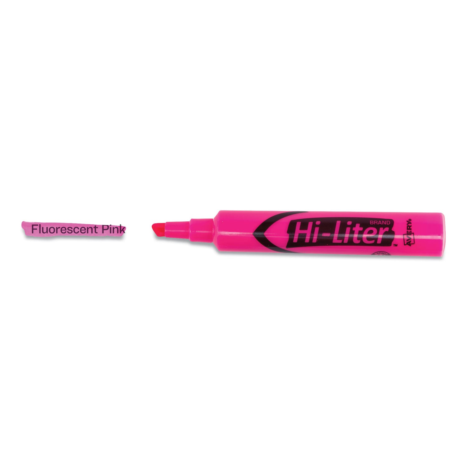 Avery® HI-LITER Desk-Style Highlighters, Fluorescent Pink Ink, Chisel Tip, Pink/Black Barrel, Dozen